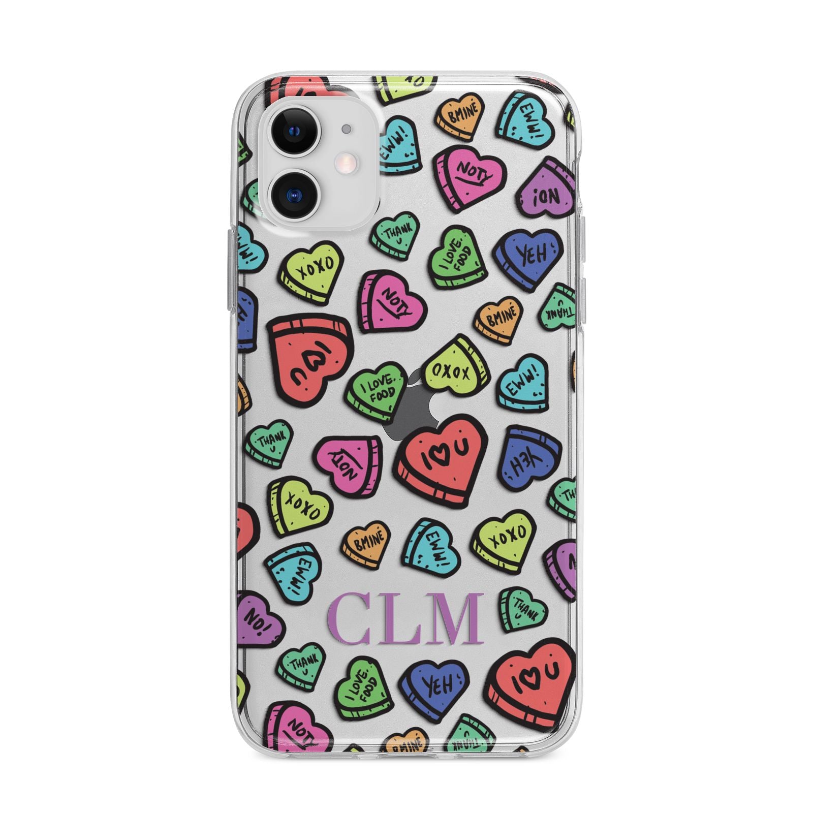 Personalised Love Hearts Initials Apple iPhone 11 in White with Bumper Case