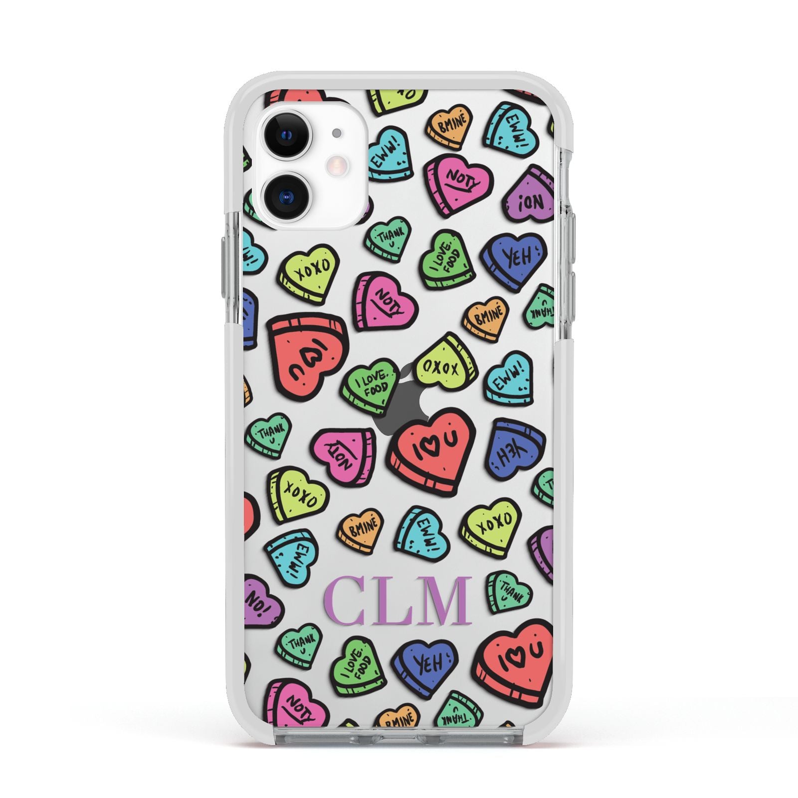 Personalised Love Hearts Initials Apple iPhone 11 in White with White Impact Case