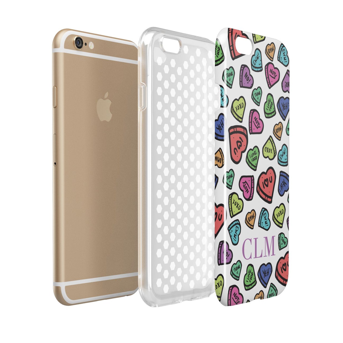 Personalised Love Hearts Initials Apple iPhone 6 3D Tough Case Expanded view