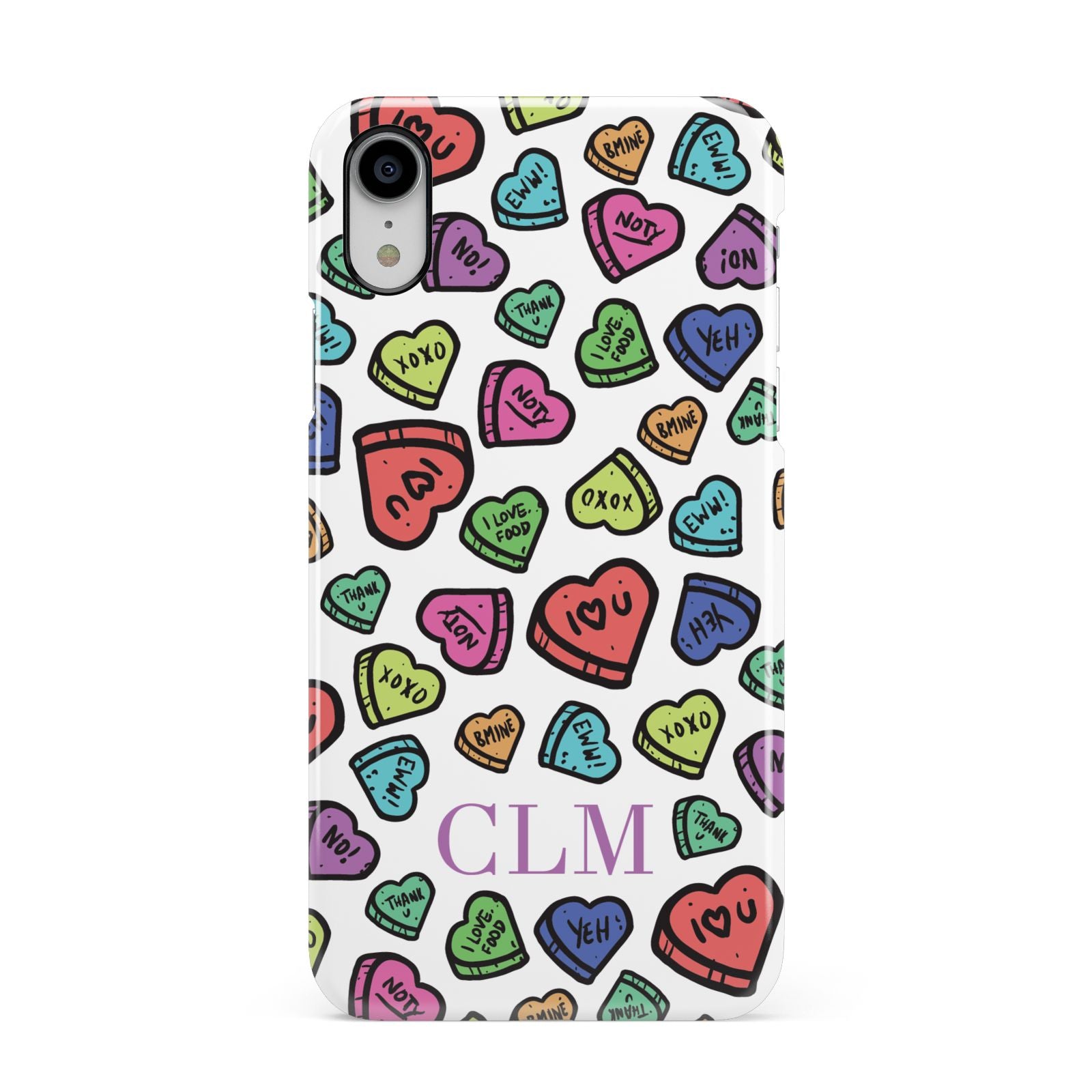 Personalised Love Hearts Initials Apple iPhone XR White 3D Snap Case