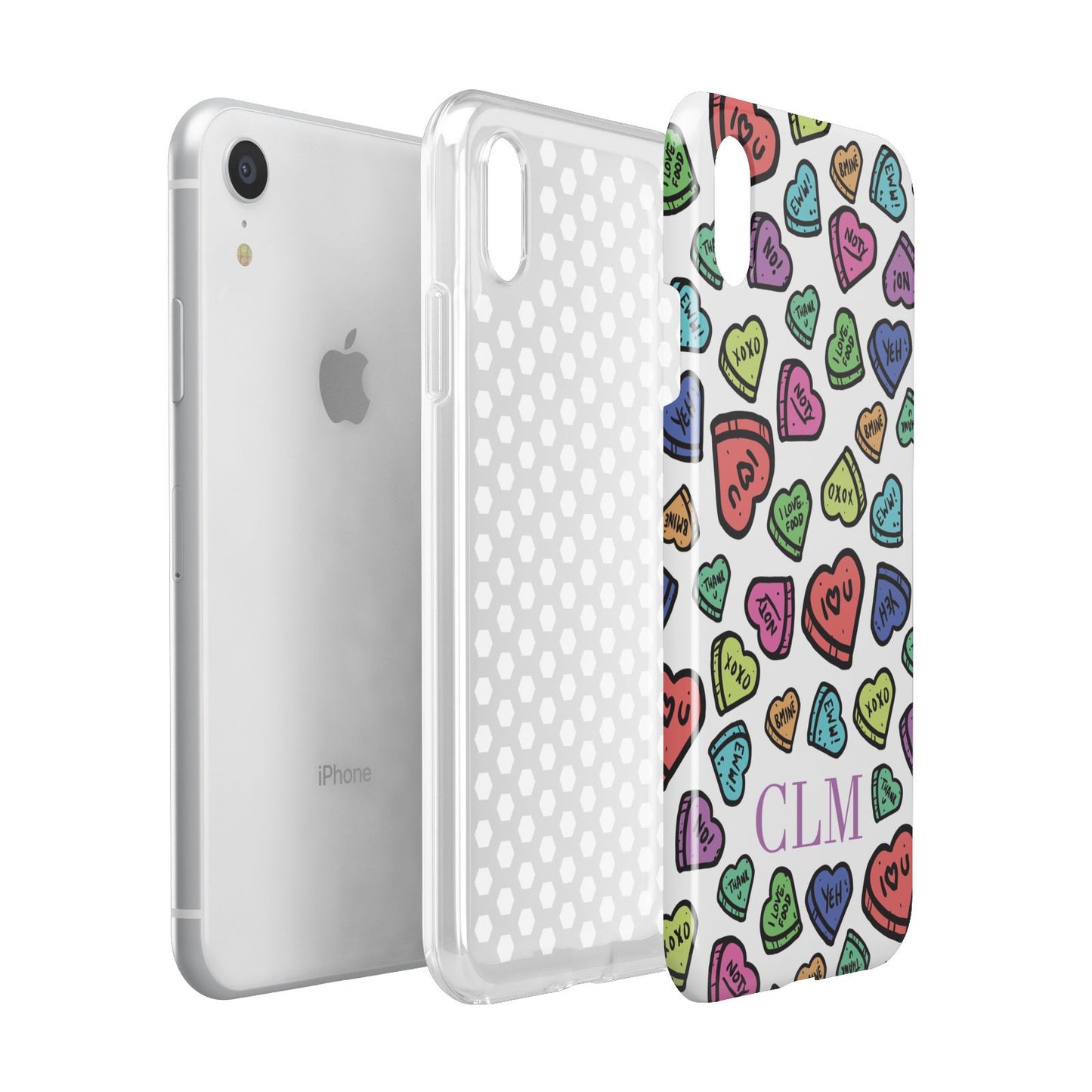 Personalised Love Hearts Initials Apple iPhone XR White 3D Tough Case Expanded view