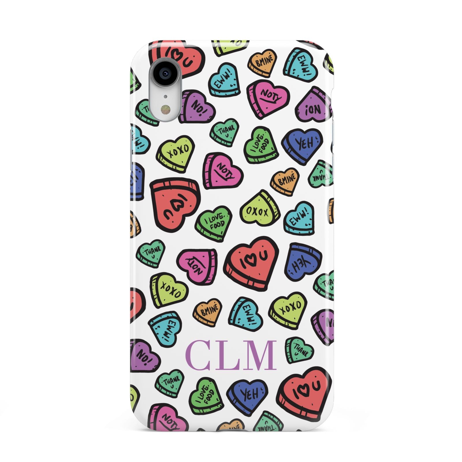 Personalised Love Hearts Initials Apple iPhone XR White 3D Tough Case