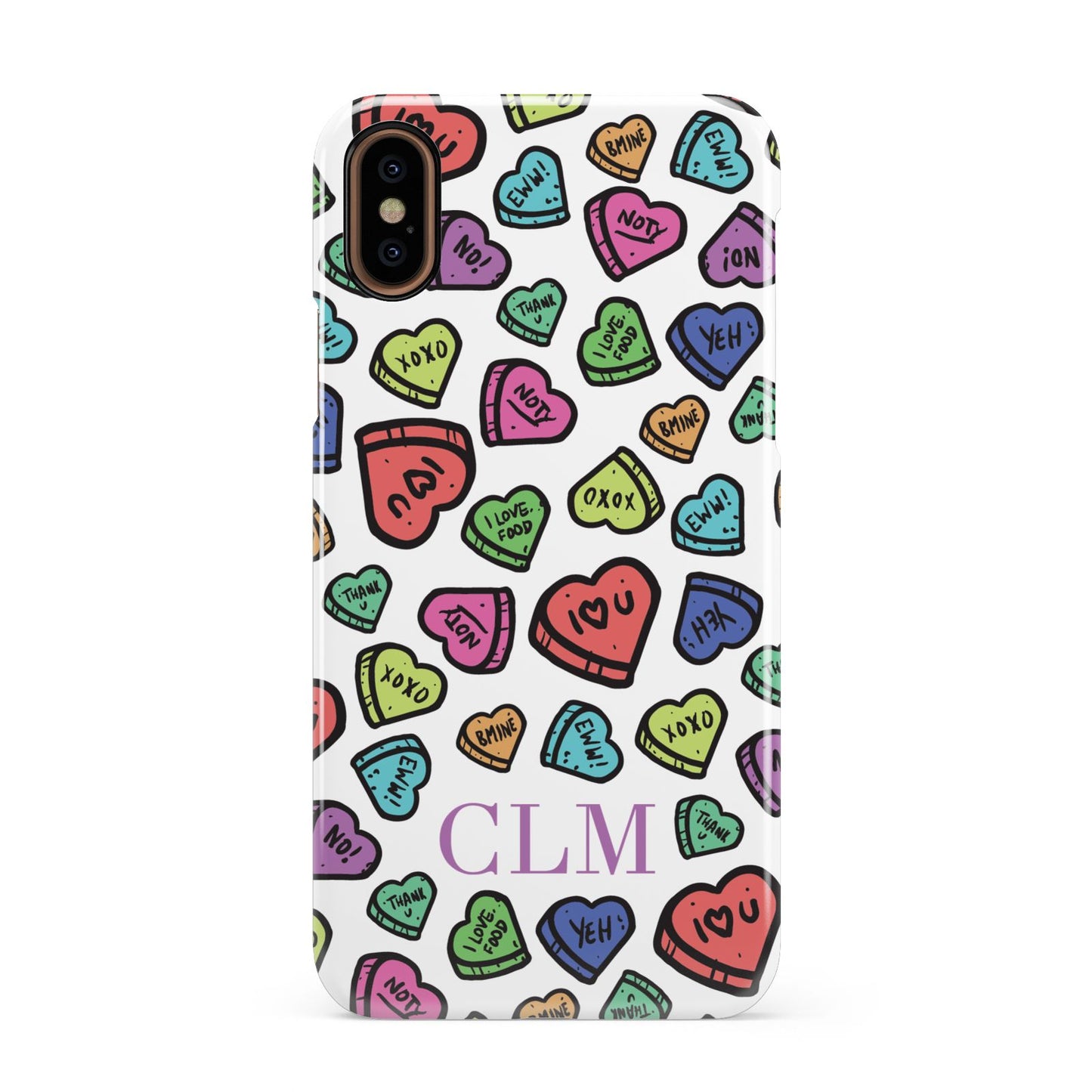 Personalised Love Hearts Initials Apple iPhone XS 3D Snap Case
