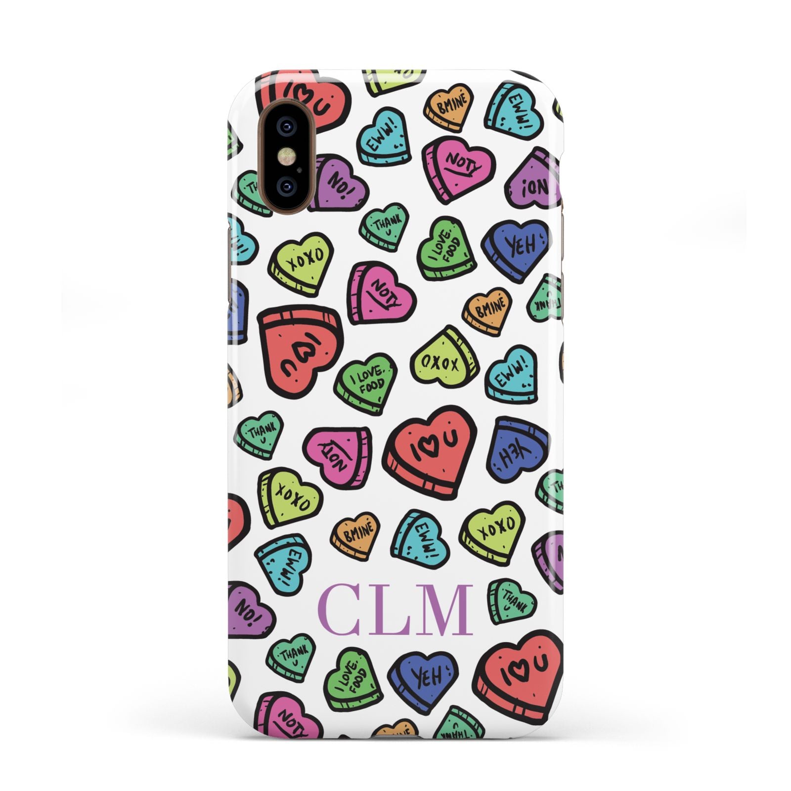Personalised Love Hearts Initials Apple iPhone XS 3D Tough