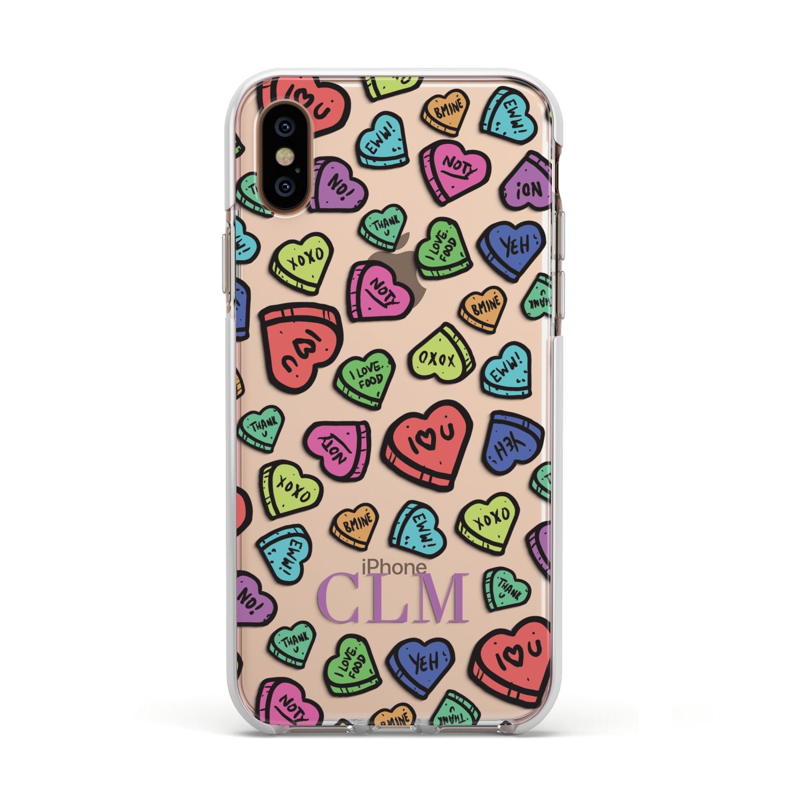 Personalised Love Hearts Initials Apple iPhone Xs Impact Case White Edge on Gold Phone