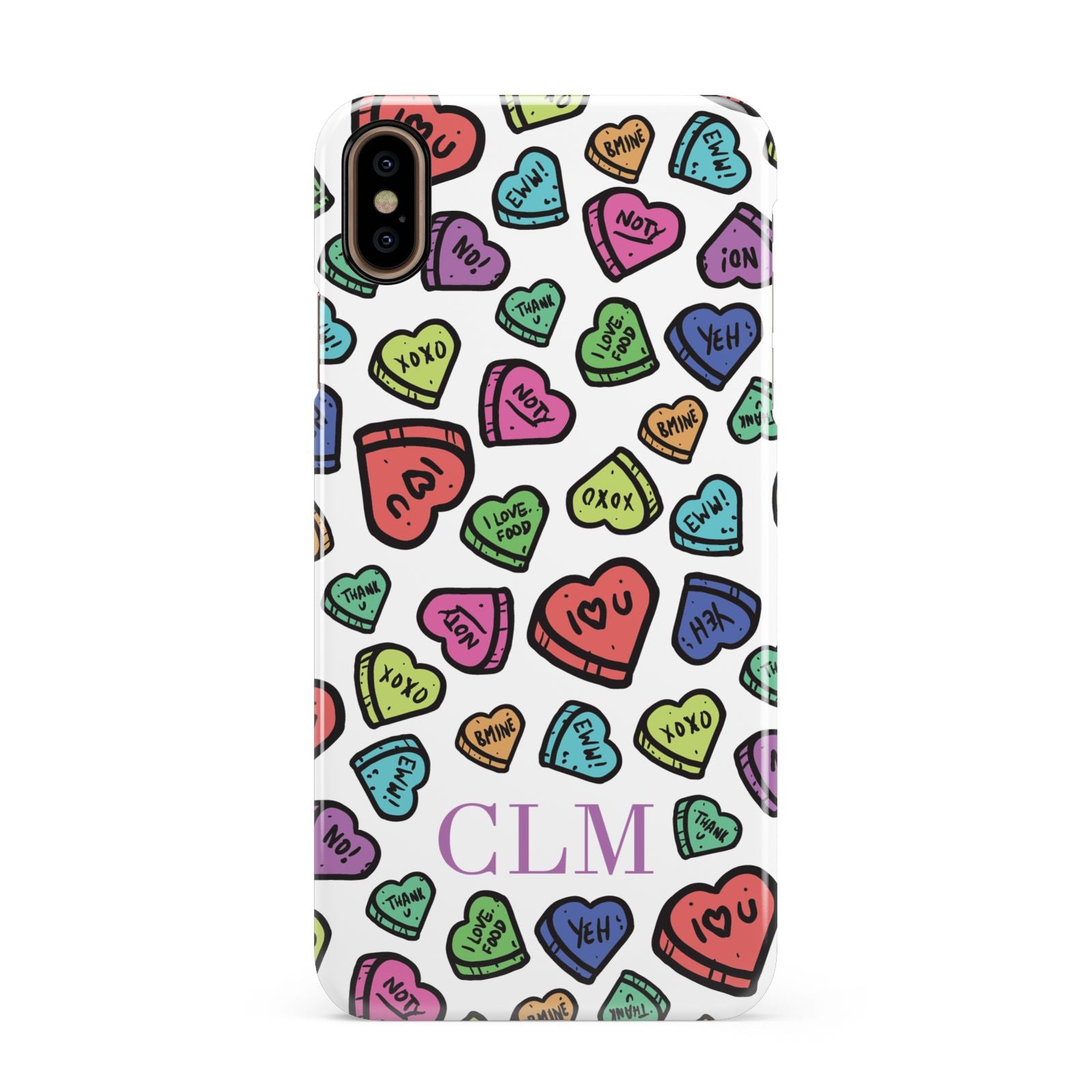 Personalised Love Hearts Initials Apple iPhone Xs Max 3D Snap Case