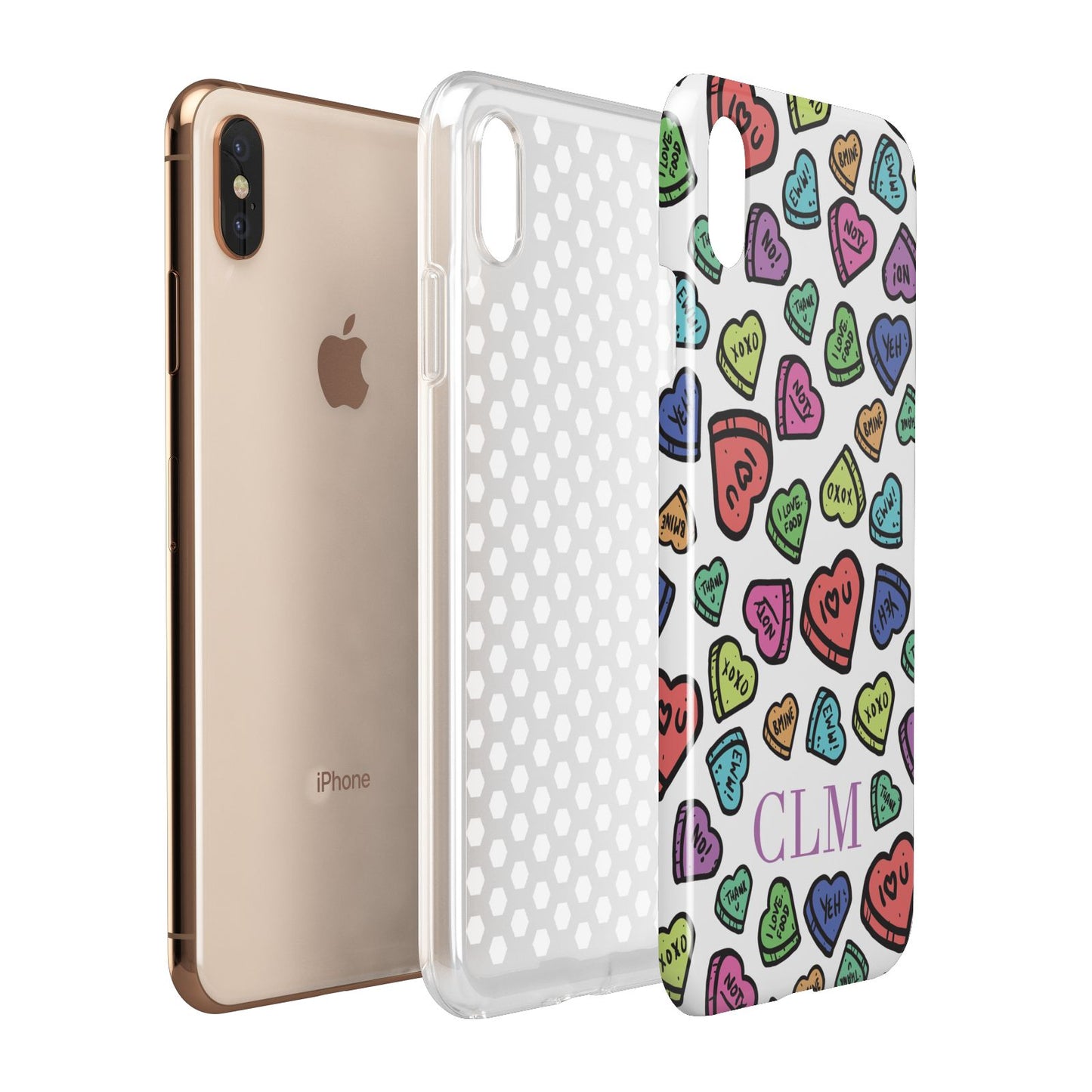 Personalised Love Hearts Initials Apple iPhone Xs Max 3D Tough Case Expanded View