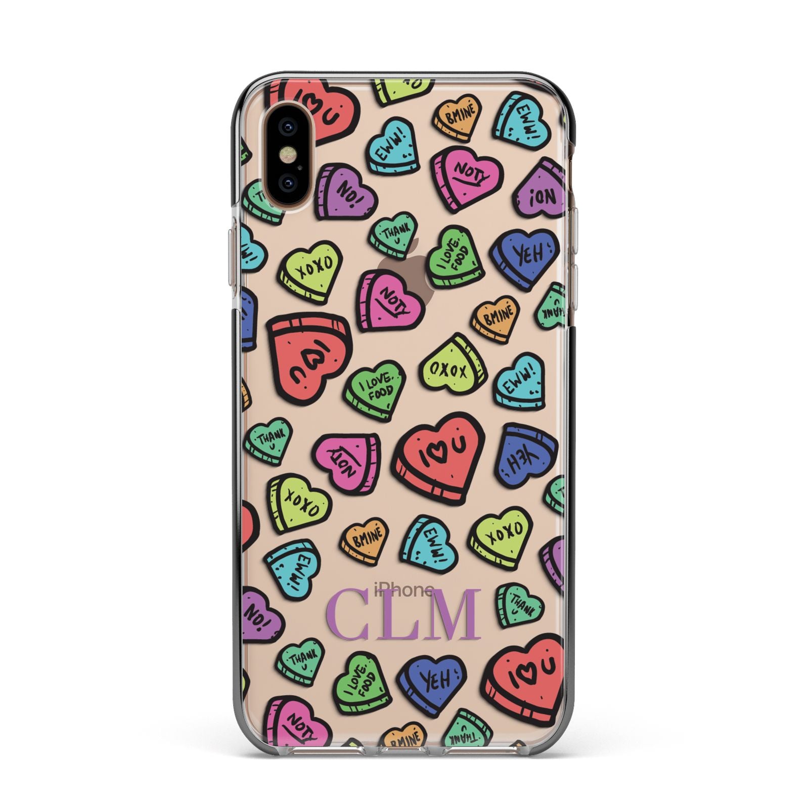 Personalised Love Hearts Initials Apple iPhone Xs Max Impact Case Black Edge on Gold Phone