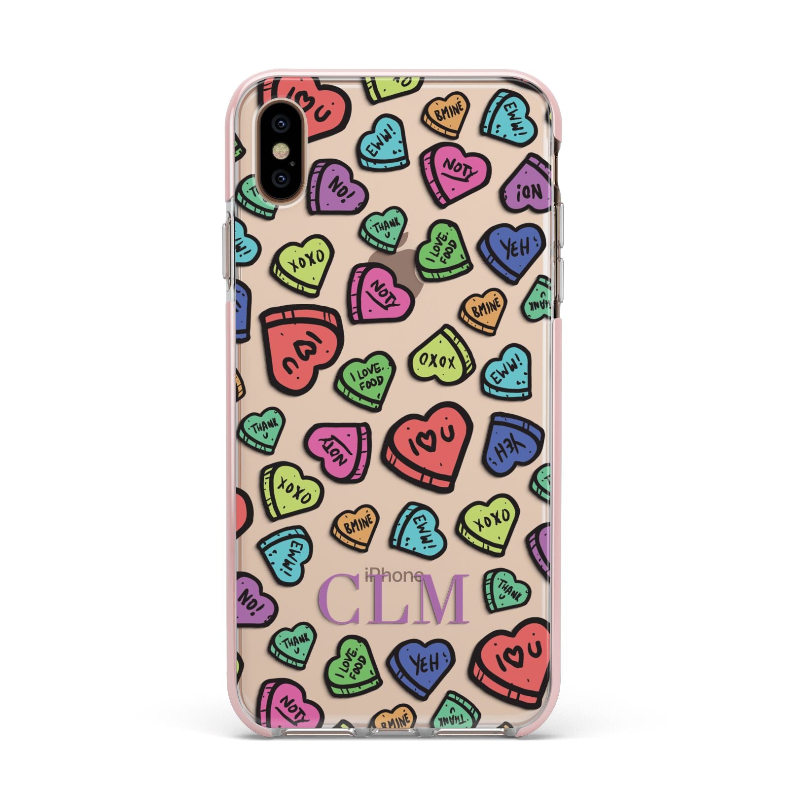 Personalised Love Hearts Initials Apple iPhone Xs Max Impact Case Pink Edge on Gold Phone
