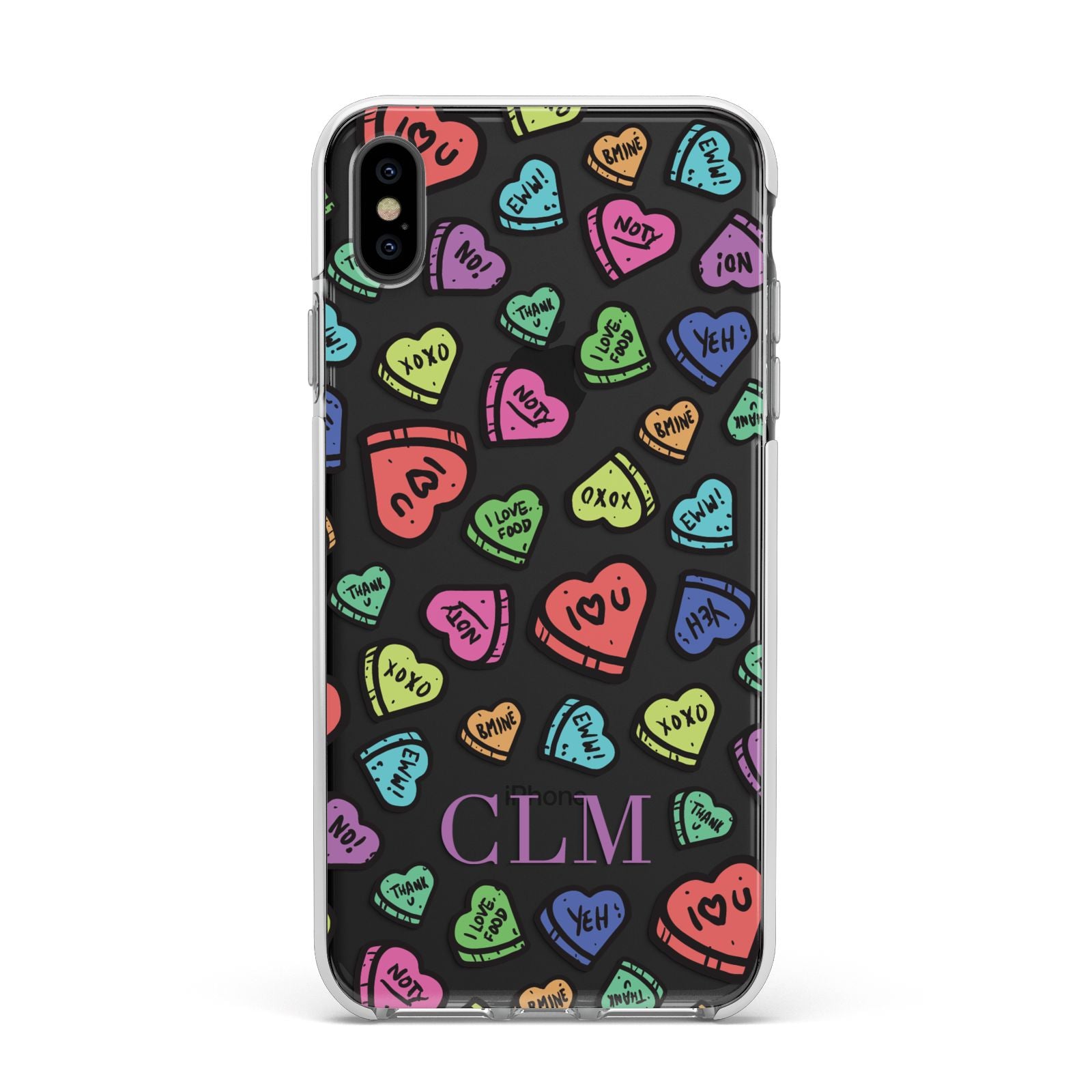 Personalised Love Hearts Initials Apple iPhone Xs Max Impact Case White Edge on Black Phone