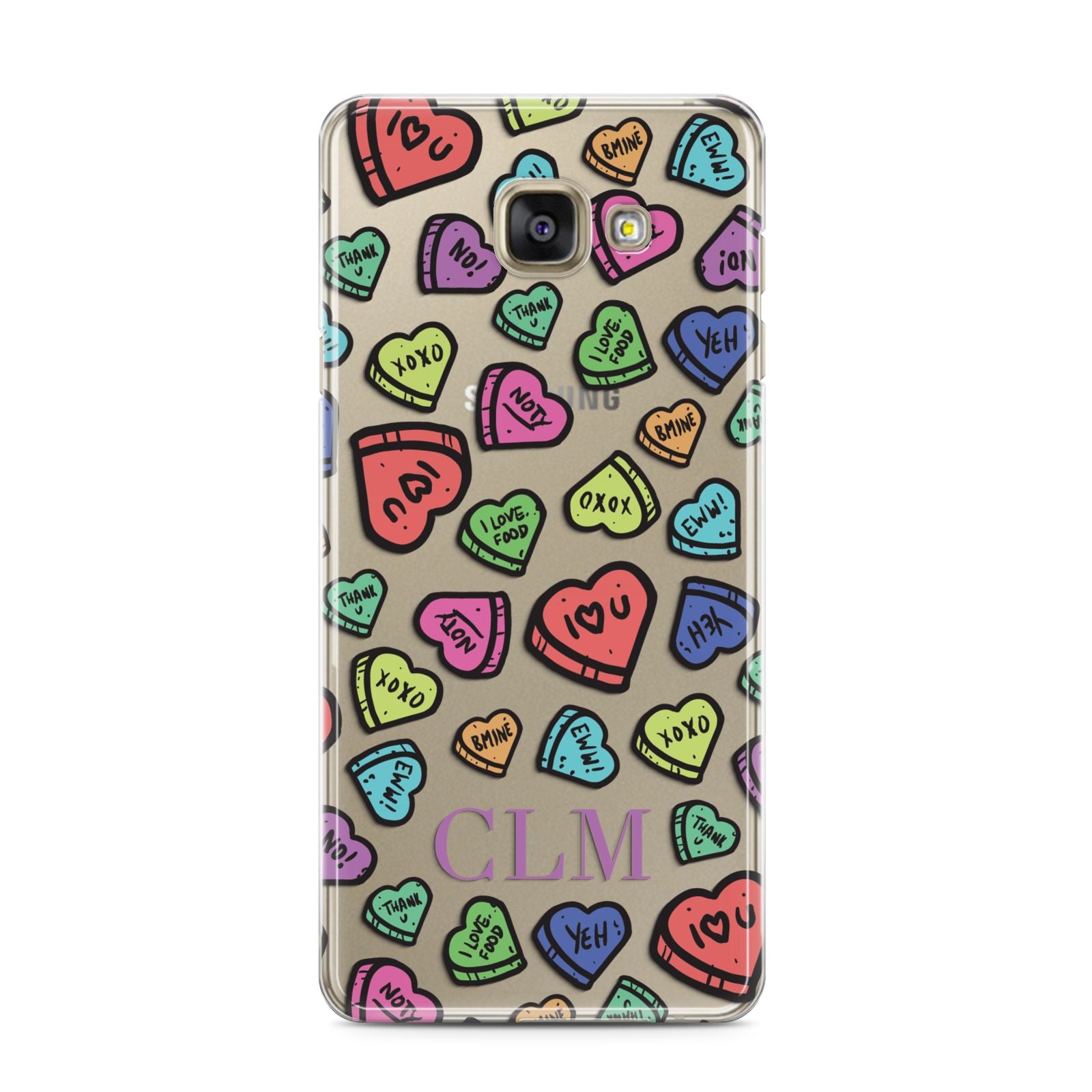 Personalised Love Hearts Initials Samsung Galaxy A3 2016 Case on gold phone