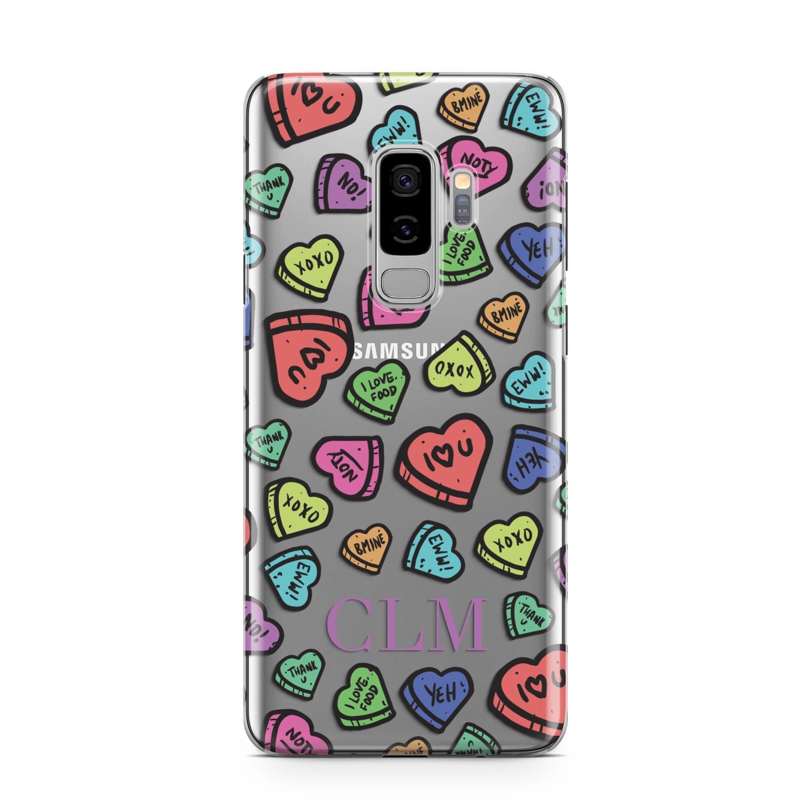 Personalised Love Hearts Initials Samsung Galaxy S9 Plus Case on Silver phone