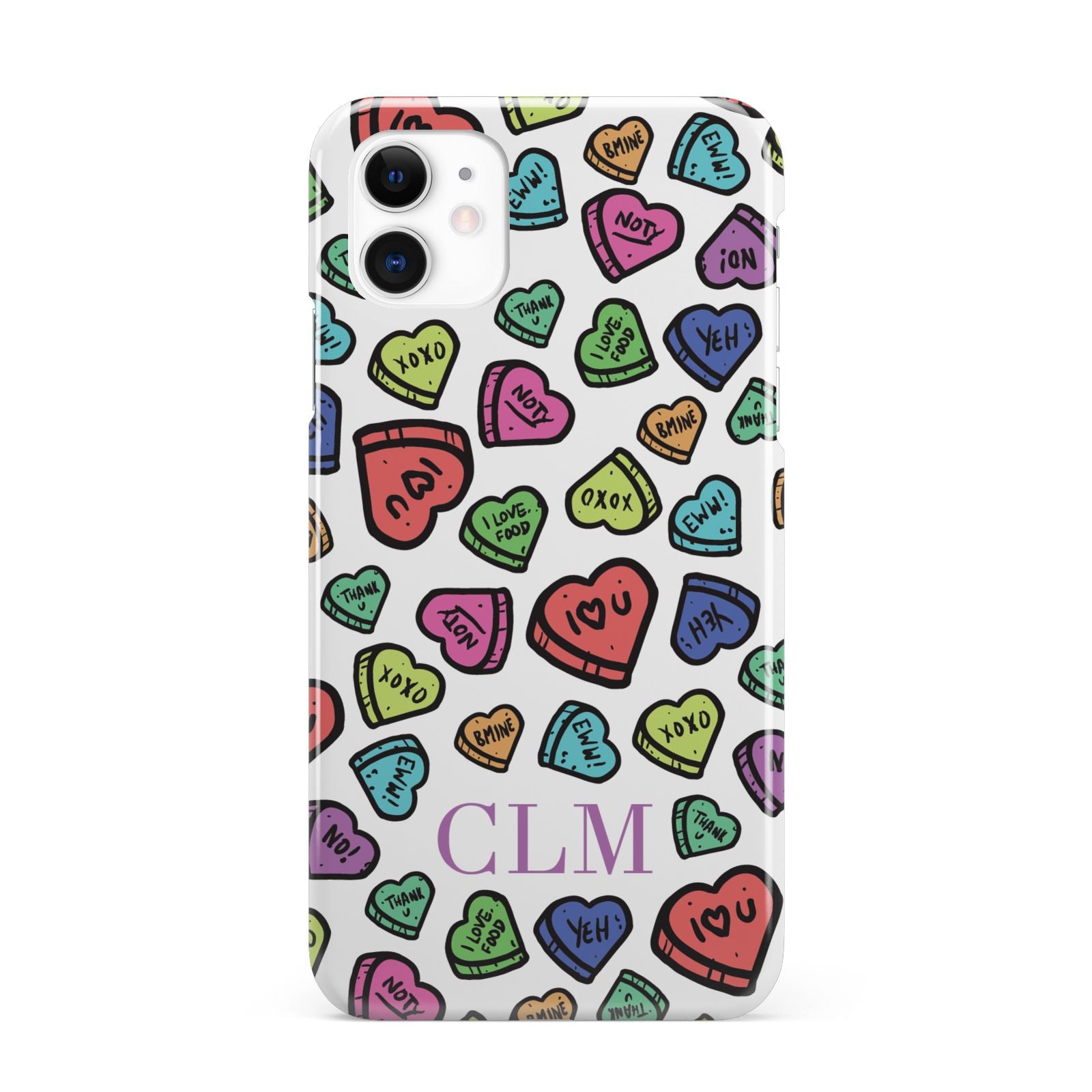 Personalised Love Hearts Initials iPhone 11 3D Snap Case