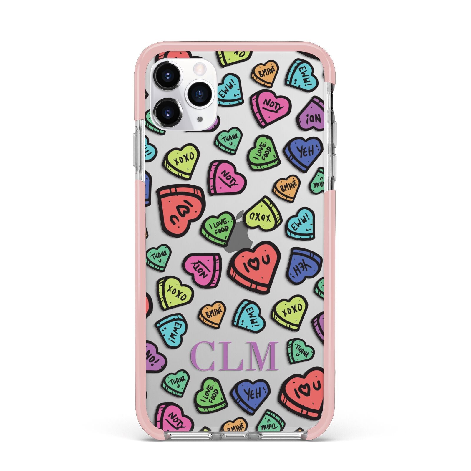 Personalised Love Hearts Initials iPhone 11 Pro Max Impact Pink Edge Case