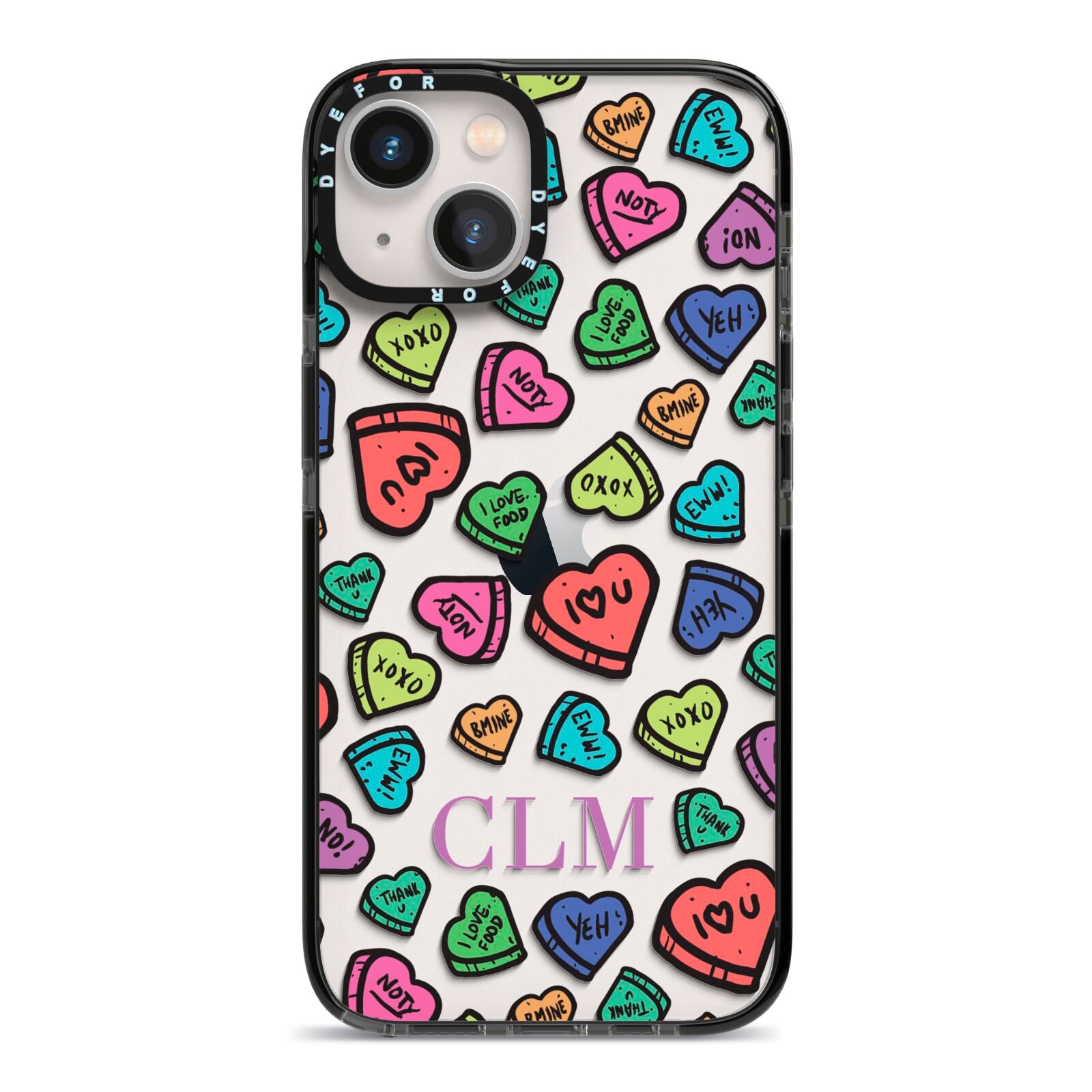 Personalised Love Hearts Initials iPhone 13 Black Impact Case on Silver phone