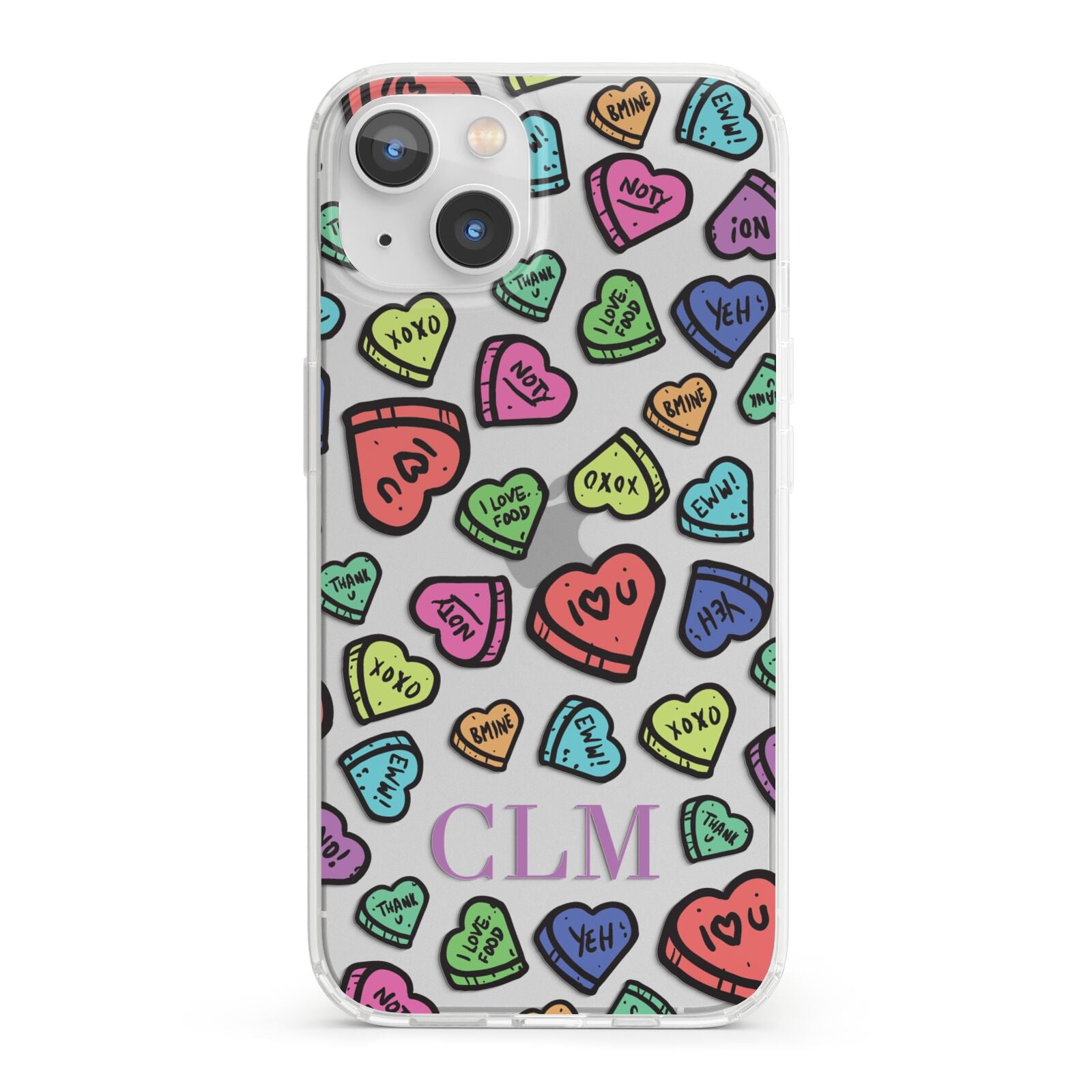 Personalised Love Hearts Initials iPhone 13 Clear Bumper Case