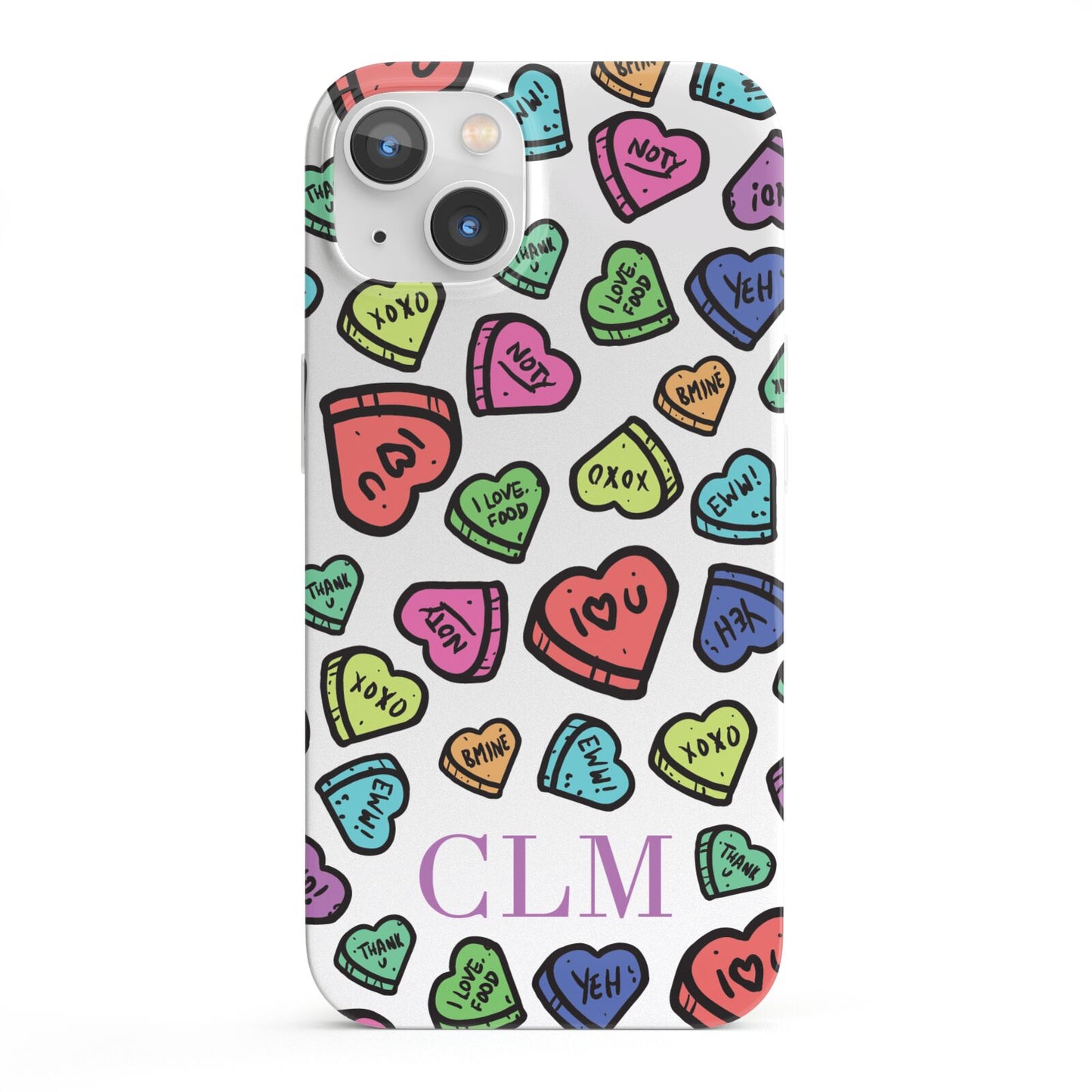Personalised Love Hearts Initials iPhone 13 Full Wrap 3D Snap Case