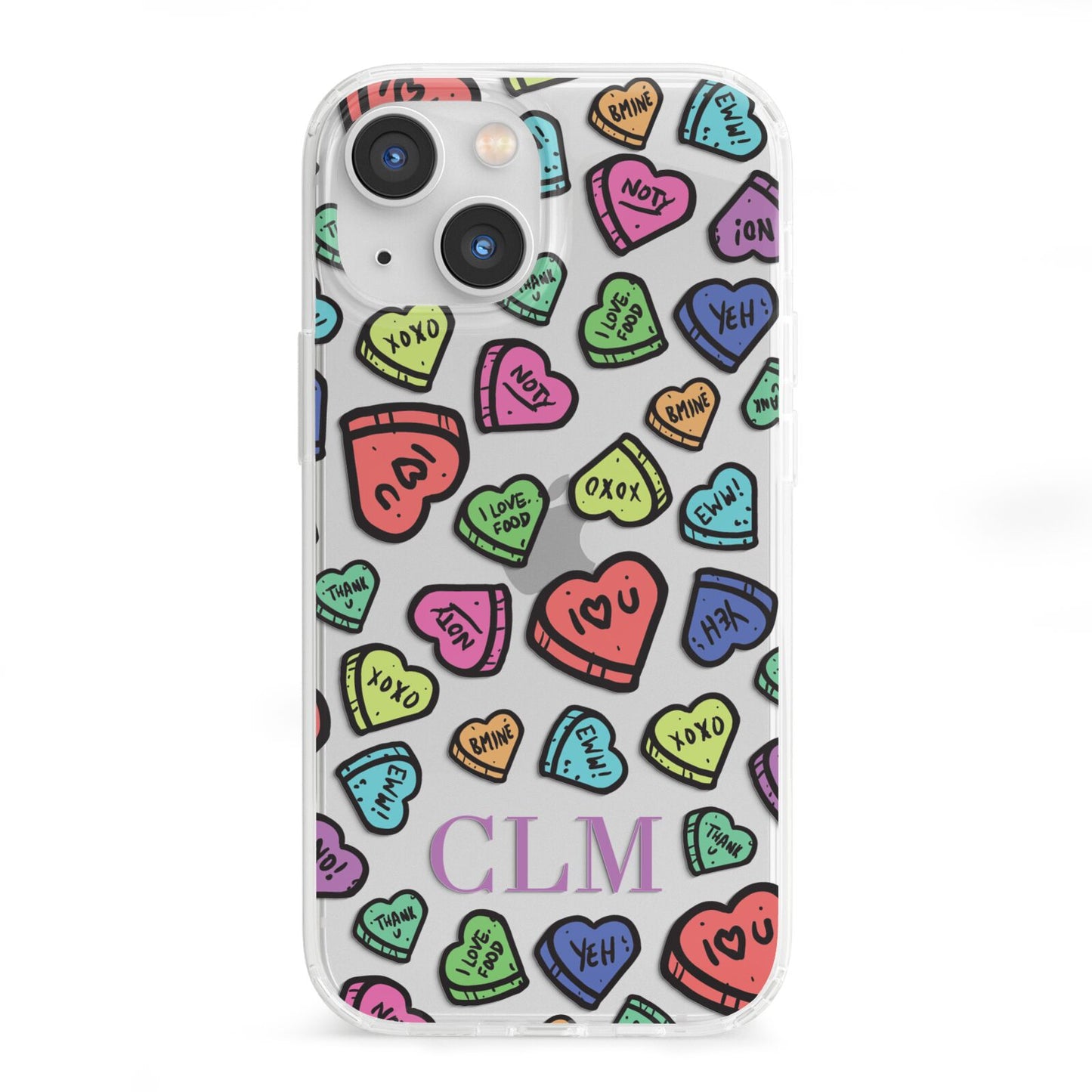 Personalised Love Hearts Initials iPhone 13 Mini Clear Bumper Case