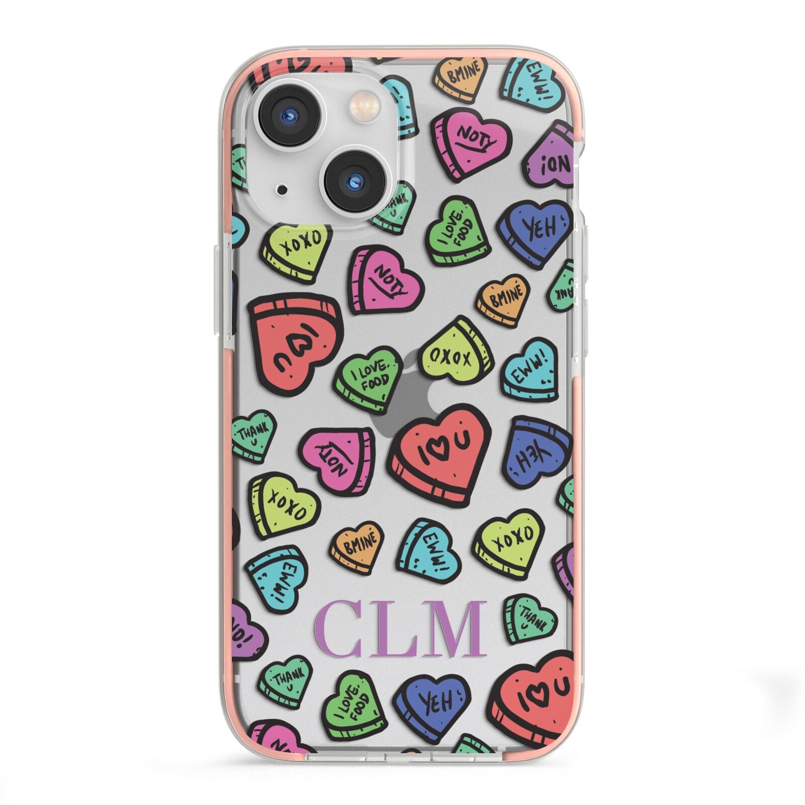 Personalised Love Hearts Initials iPhone 13 Mini TPU Impact Case with Pink Edges