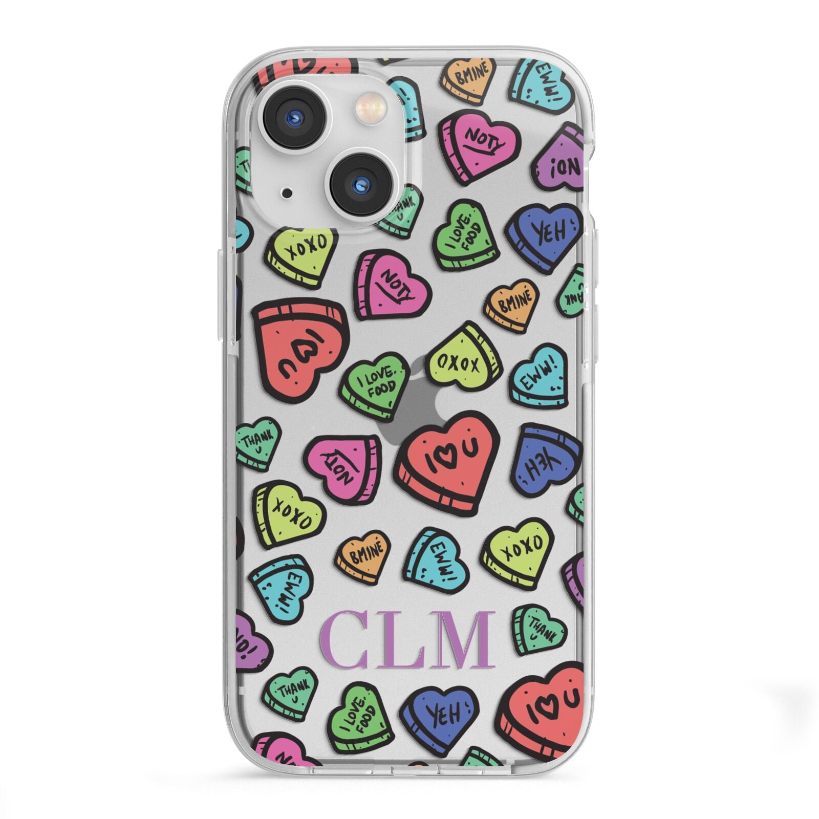 Personalised Love Hearts Initials iPhone 13 Mini TPU Impact Case with White Edges