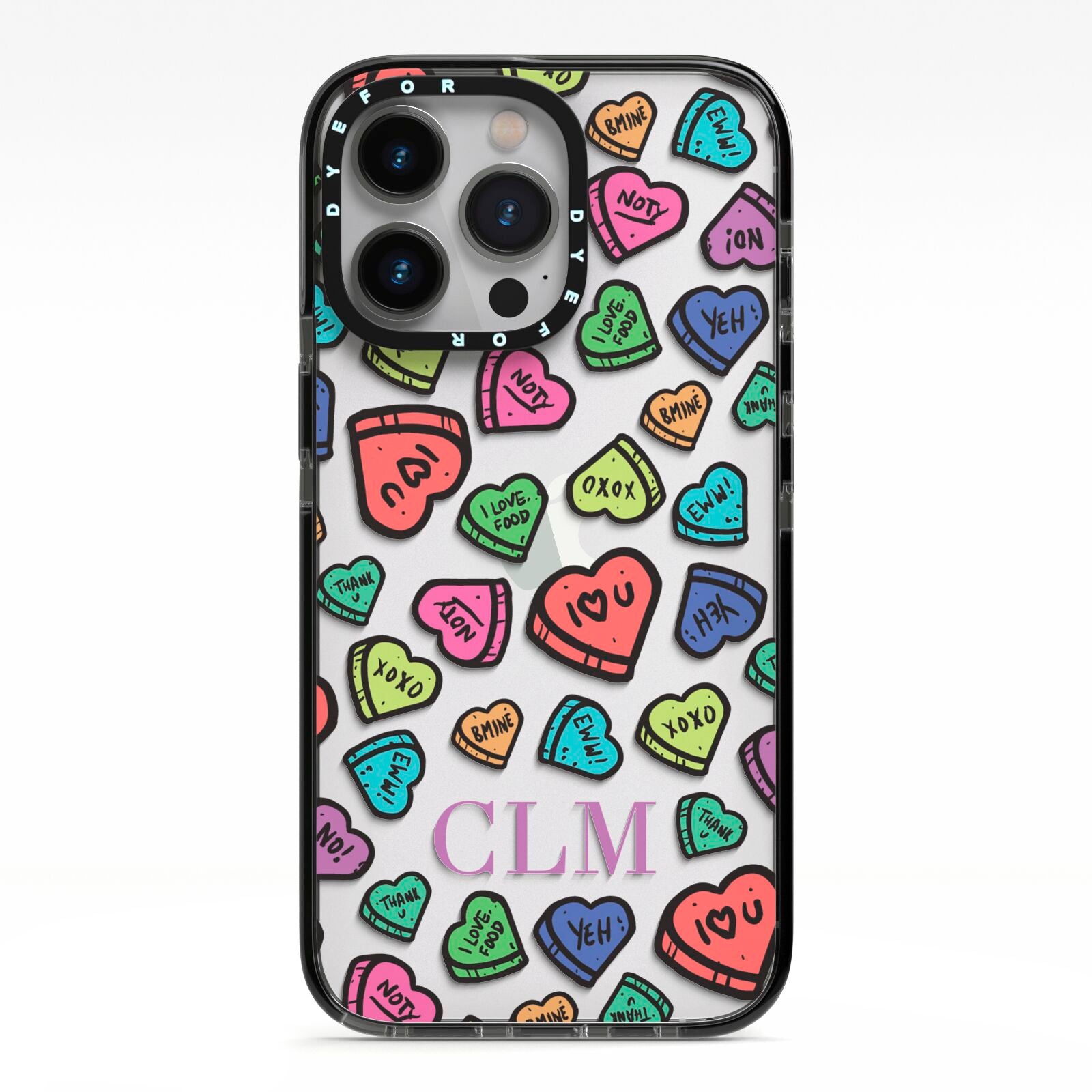Personalised Love Hearts Initials iPhone 13 Pro Black Impact Case on Silver phone