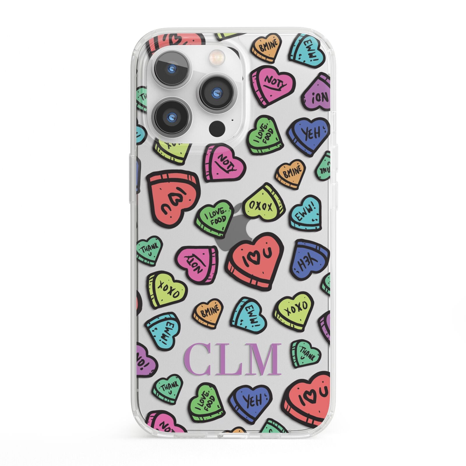 Personalised Love Hearts Initials iPhone 13 Pro Clear Bumper Case