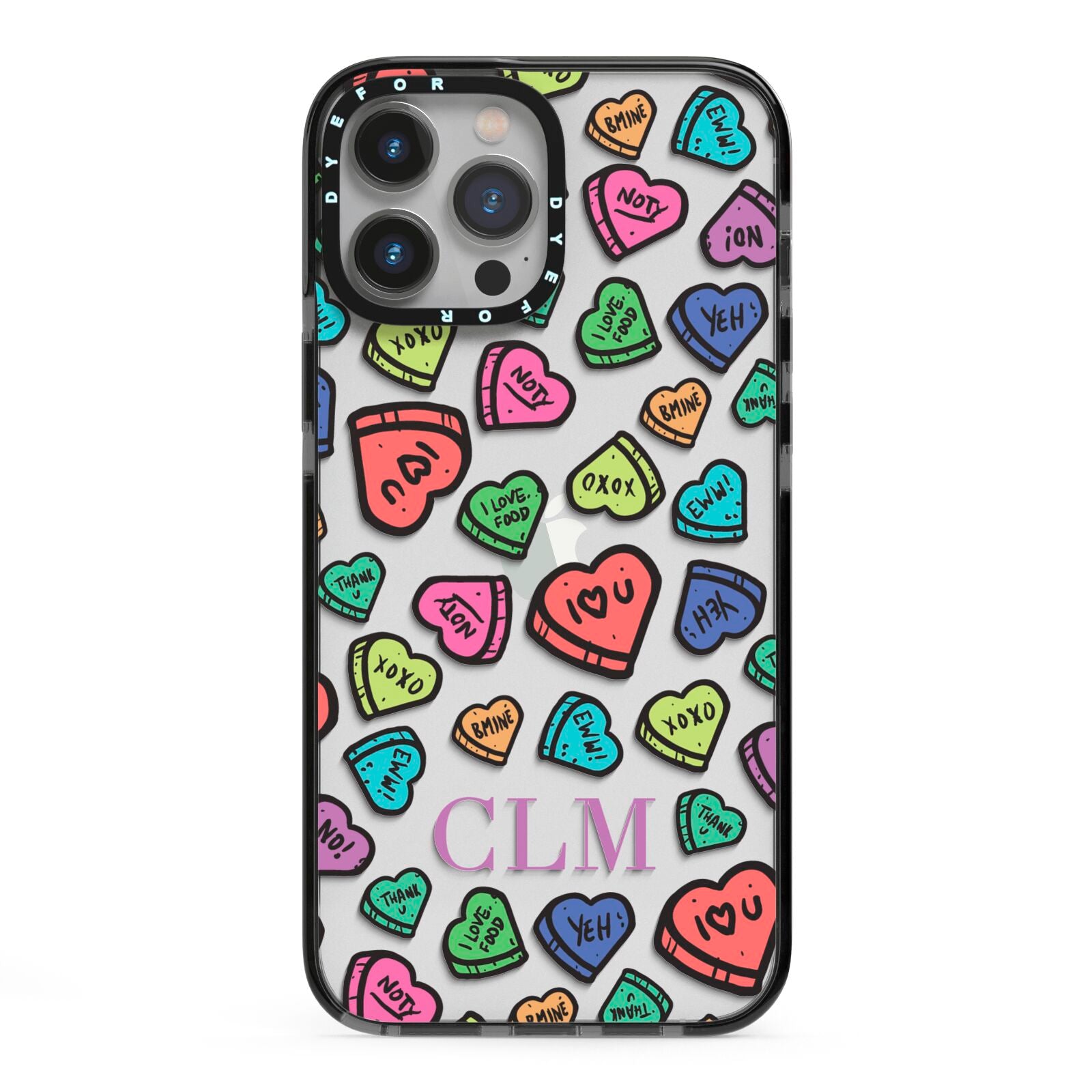 Personalised Love Hearts Initials iPhone 13 Pro Max Black Impact Case on Silver phone