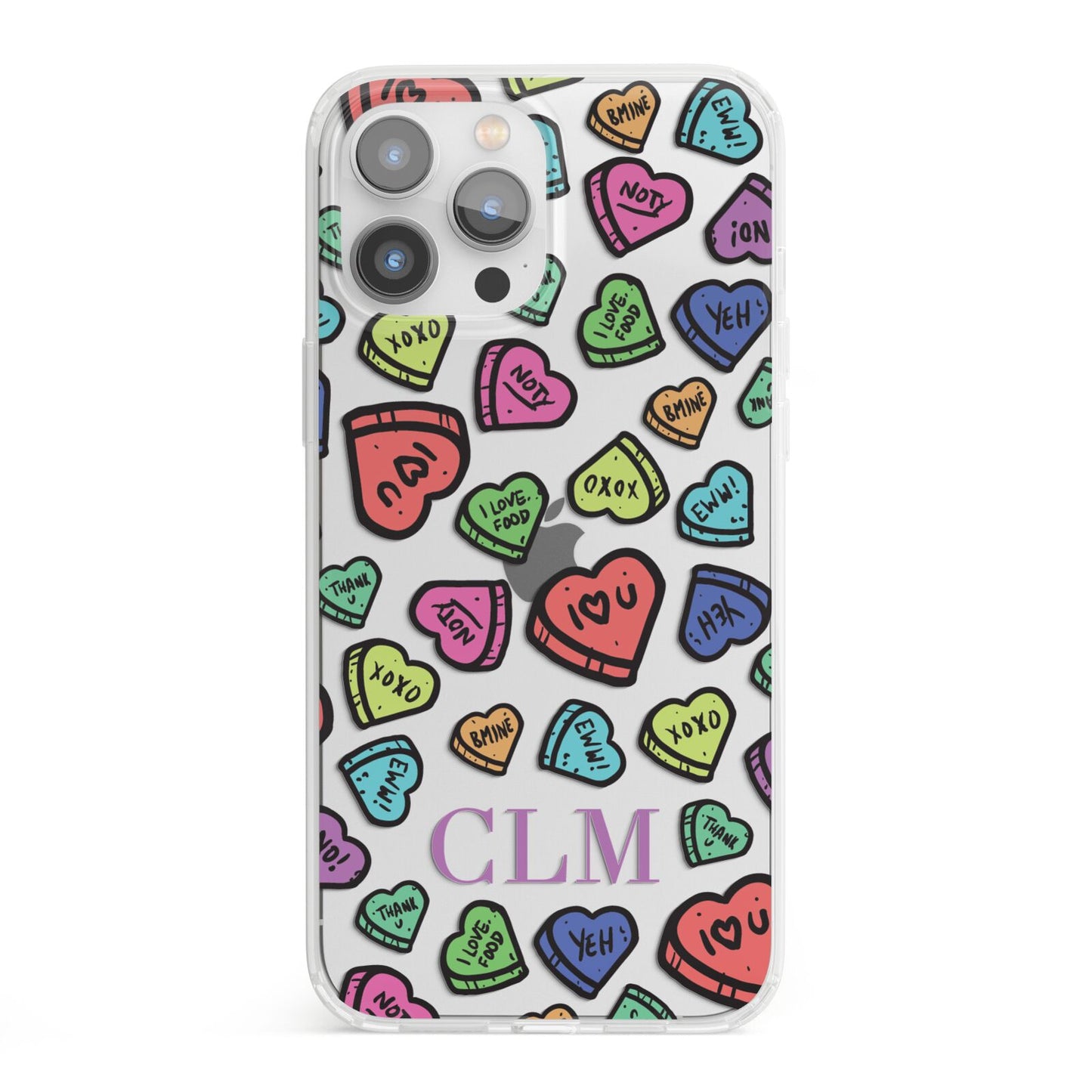 Personalised Love Hearts Initials iPhone 13 Pro Max Clear Bumper Case