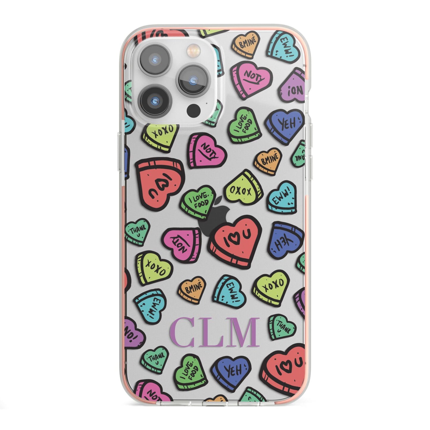 Personalised Love Hearts Initials iPhone 13 Pro Max TPU Impact Case with Pink Edges