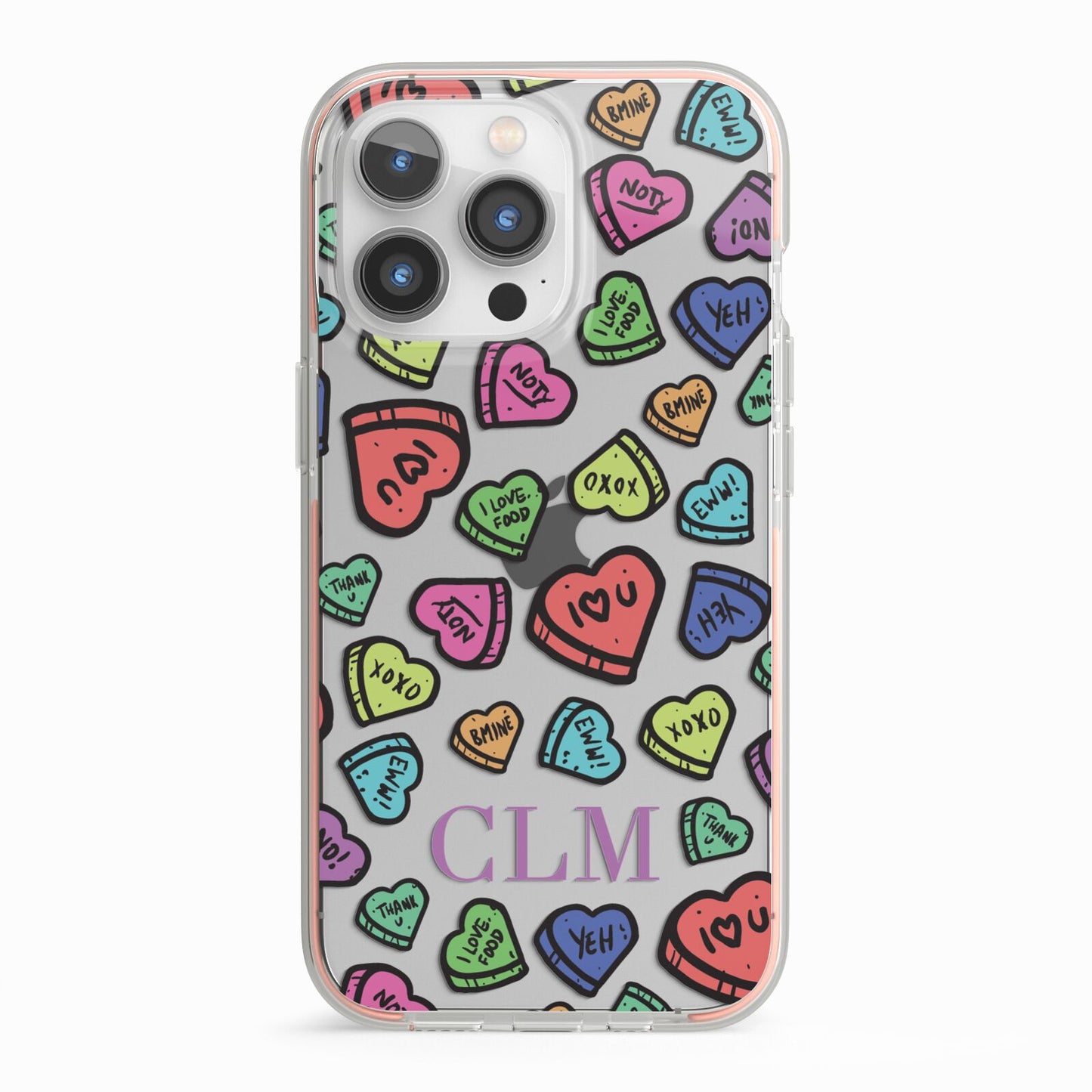 Personalised Love Hearts Initials iPhone 13 Pro TPU Impact Case with Pink Edges