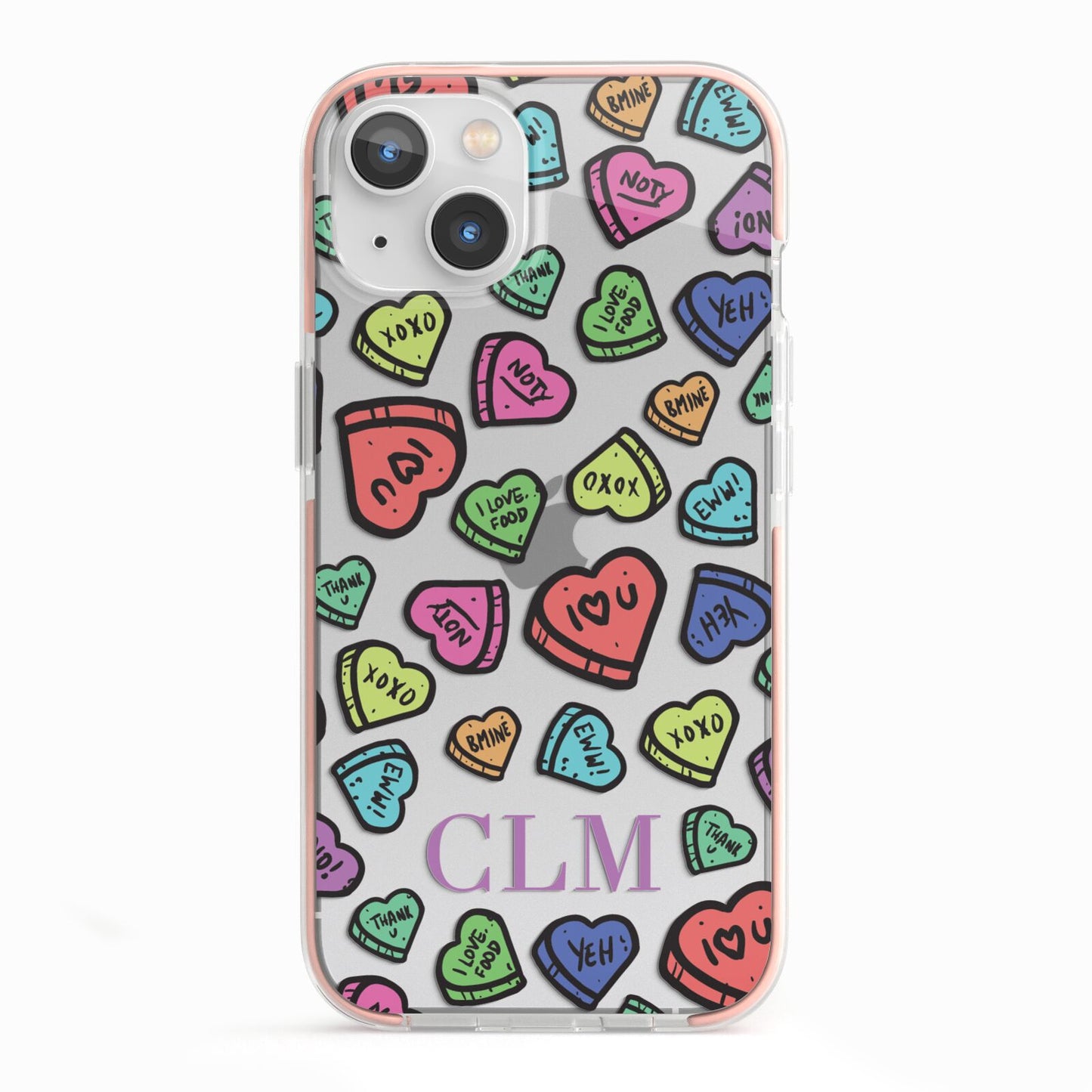 Personalised Love Hearts Initials iPhone 13 TPU Impact Case with Pink Edges