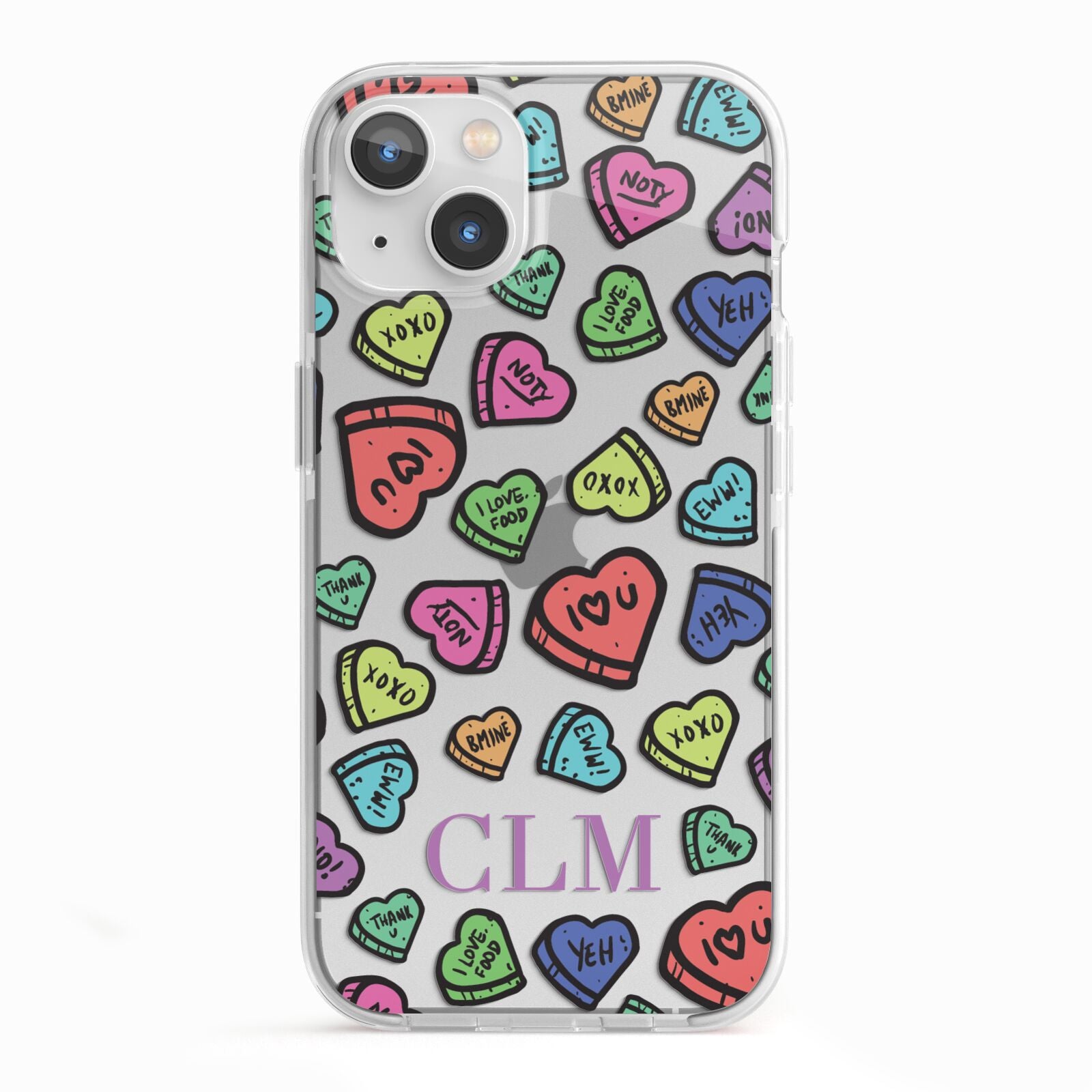 Personalised Love Hearts Initials iPhone 13 TPU Impact Case with White Edges