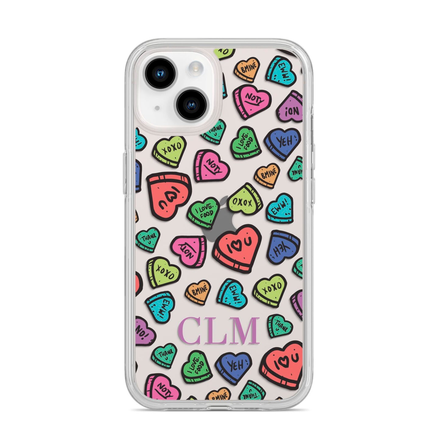 Personalised Love Hearts Initials iPhone 14 Clear Tough Case Starlight