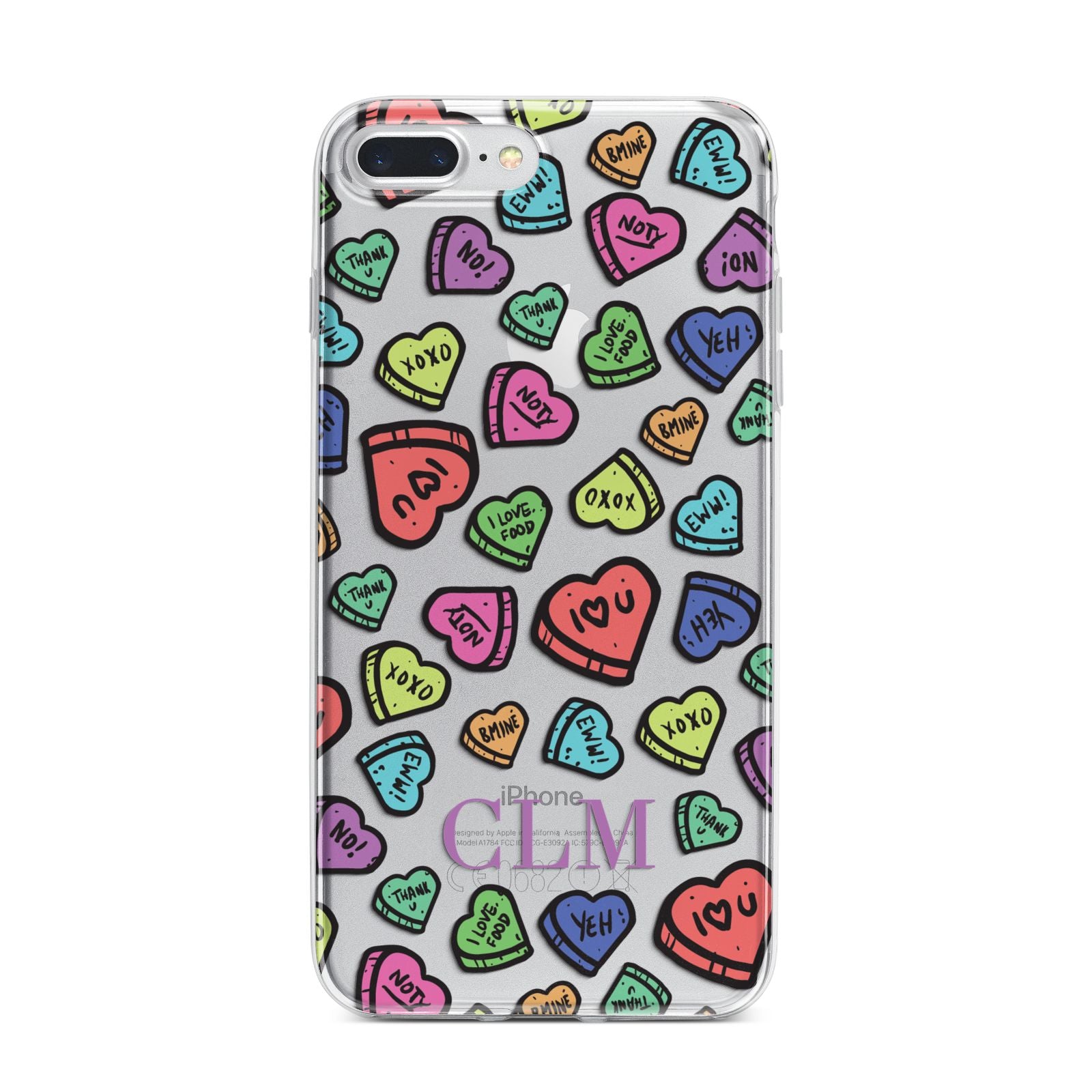Personalised Love Hearts Initials iPhone 7 Plus Bumper Case on Silver iPhone