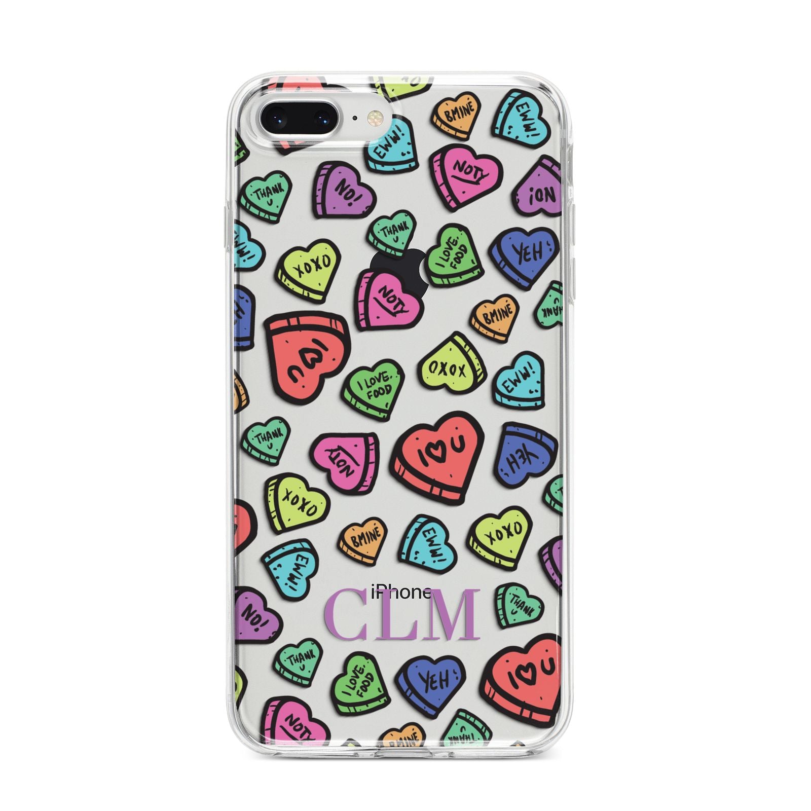 Personalised Love Hearts Initials iPhone 8 Plus Bumper Case on Silver iPhone