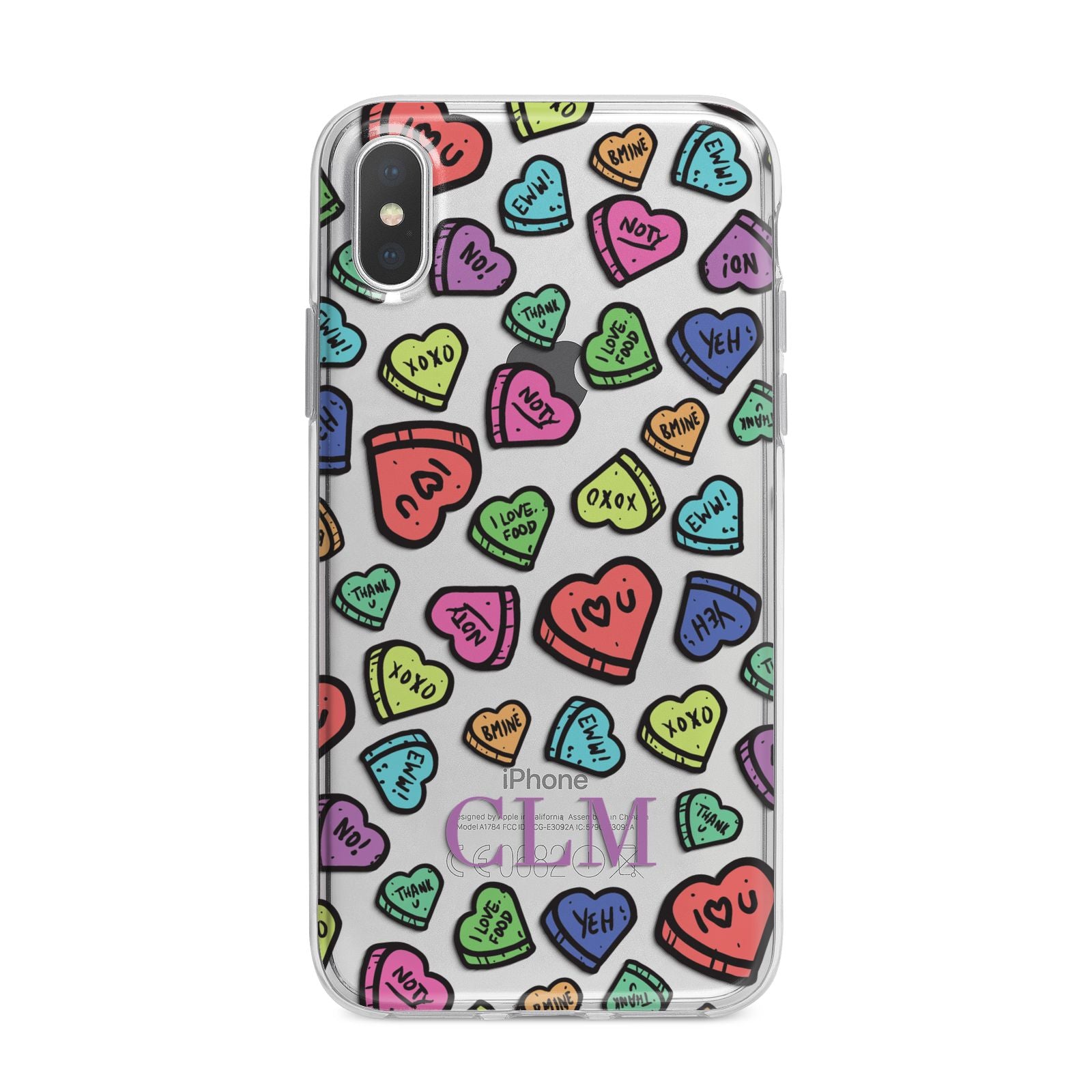 Personalised Love Hearts Initials iPhone X Bumper Case on Silver iPhone Alternative Image 1