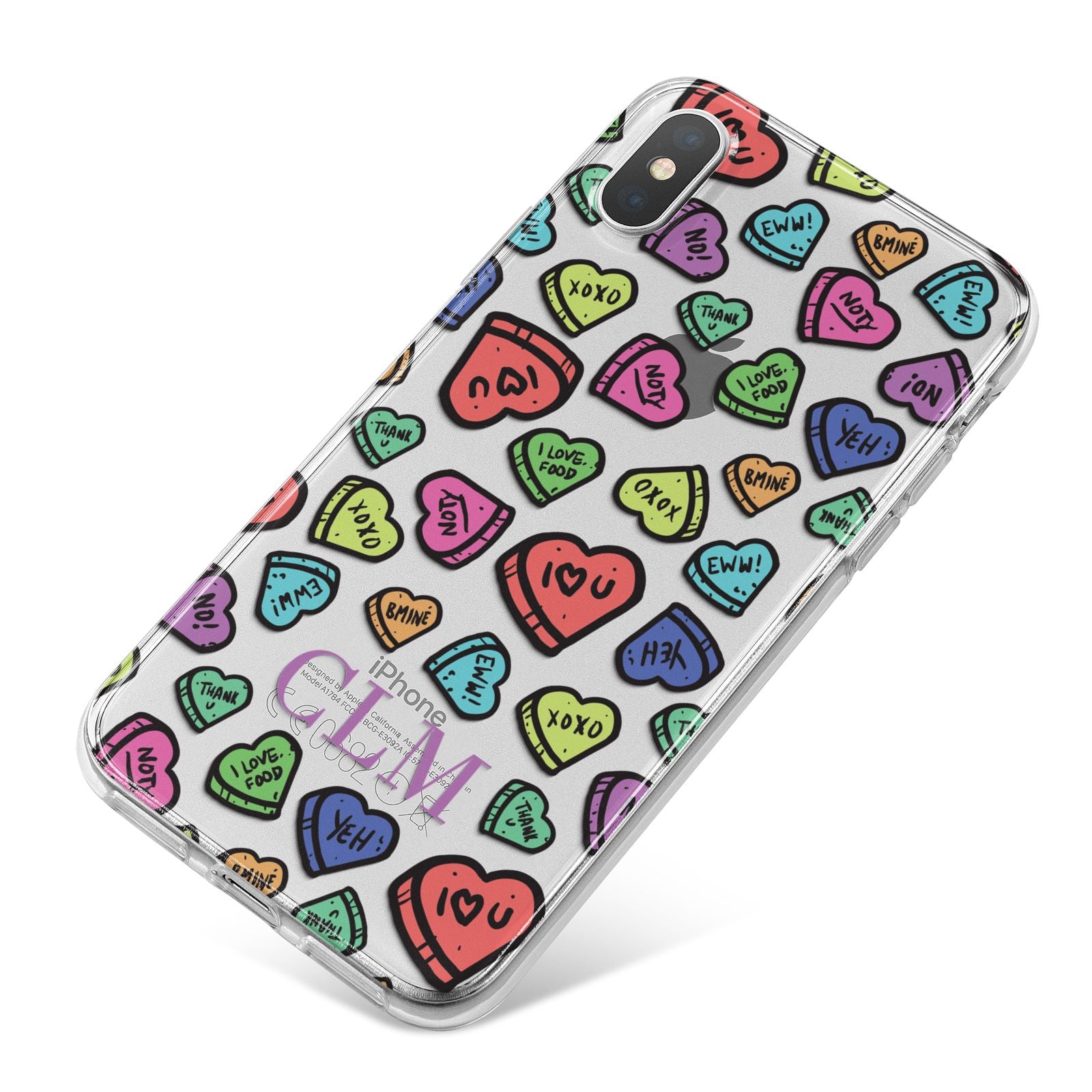 Personalised Love Hearts Initials iPhone X Bumper Case on Silver iPhone