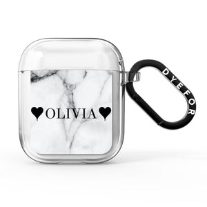 Personalised Love Hearts Marble Name AirPods Case