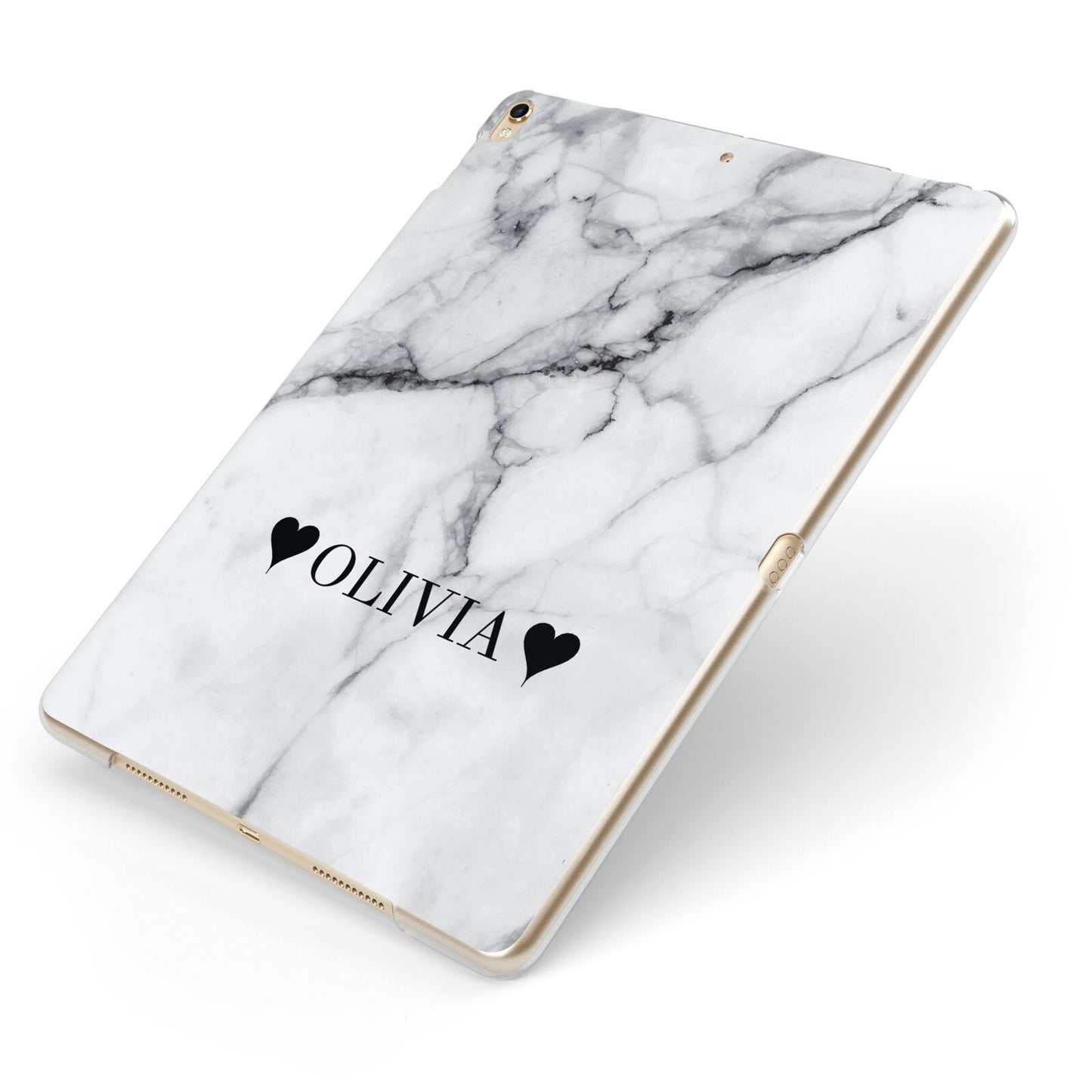 Personalised Love Hearts Marble Name Apple iPad Case on Gold iPad Side View