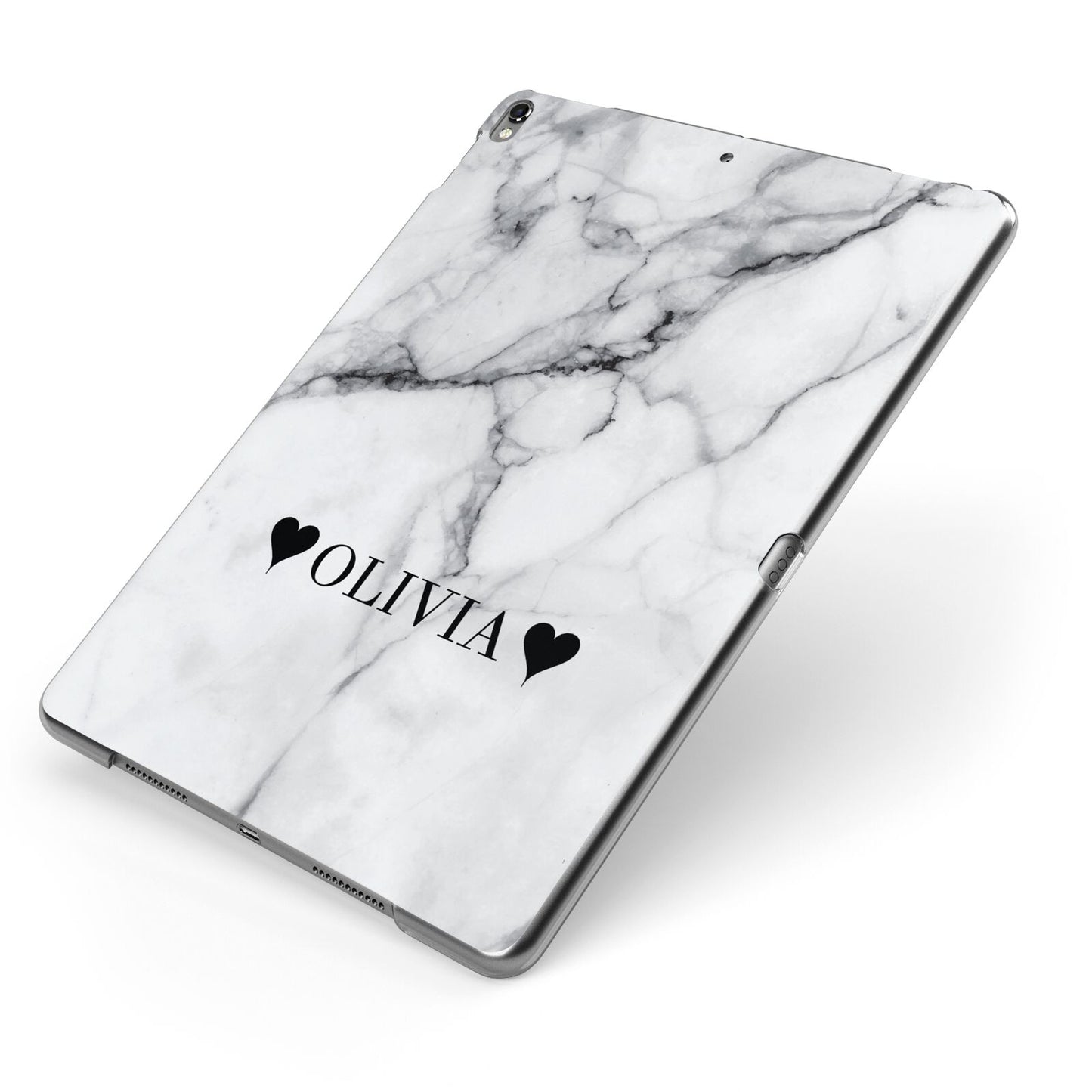 Personalised Love Hearts Marble Name Apple iPad Case on Grey iPad Side View