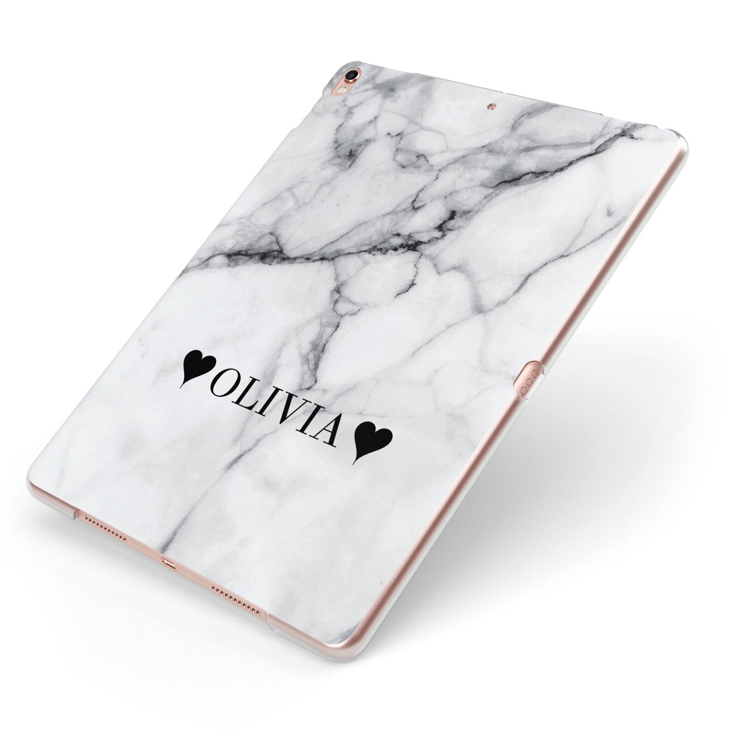 Personalised Love Hearts Marble Name Apple iPad Case on Rose Gold iPad Side View