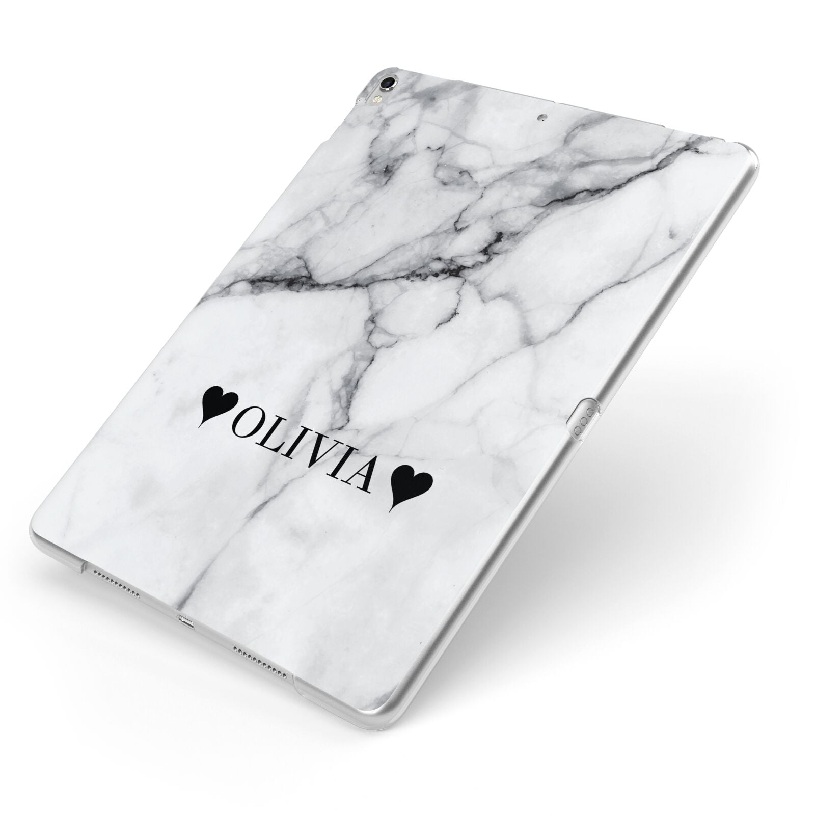 Personalised Love Hearts Marble Name Apple iPad Case on Silver iPad Side View