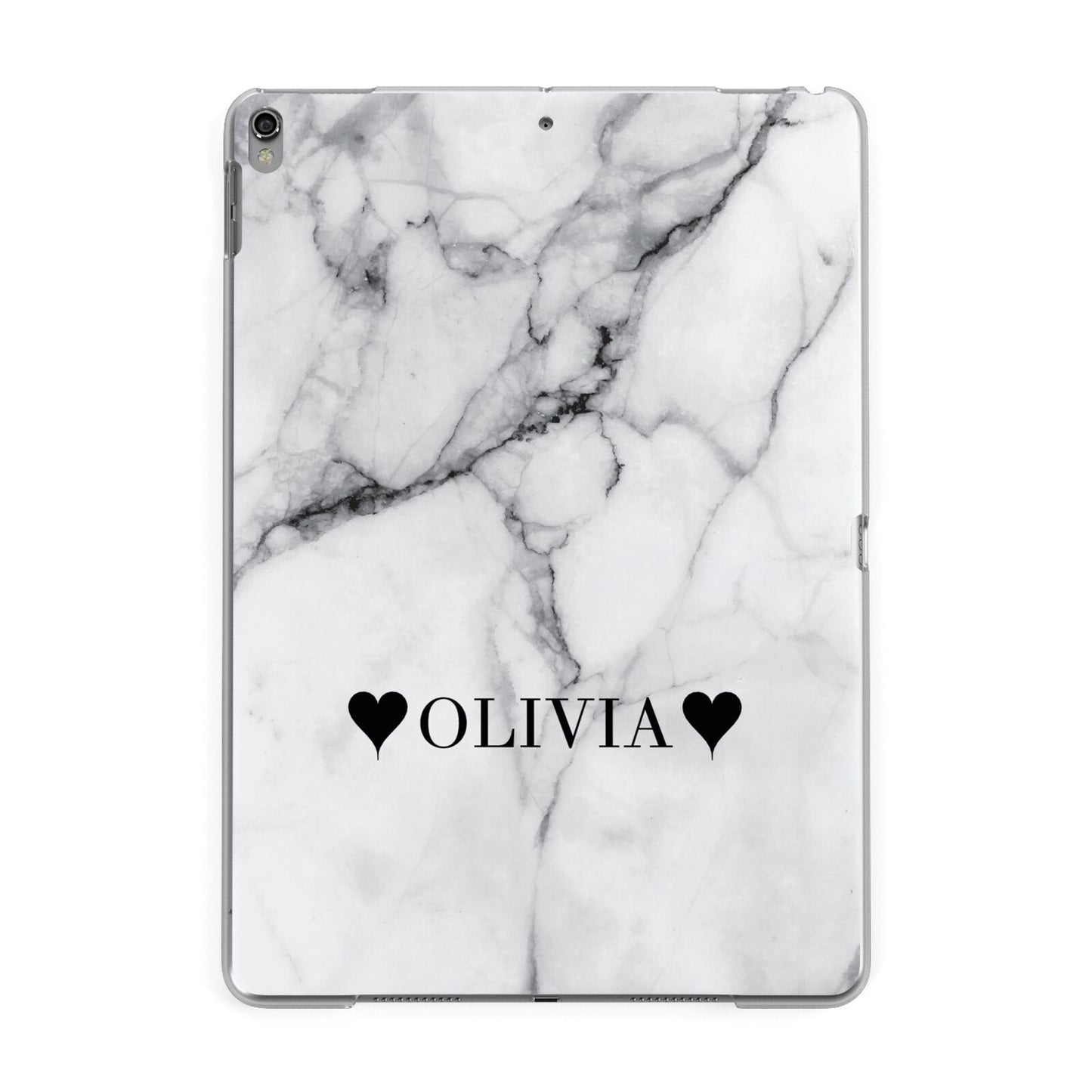 Personalised Love Hearts Marble Name Apple iPad Grey Case