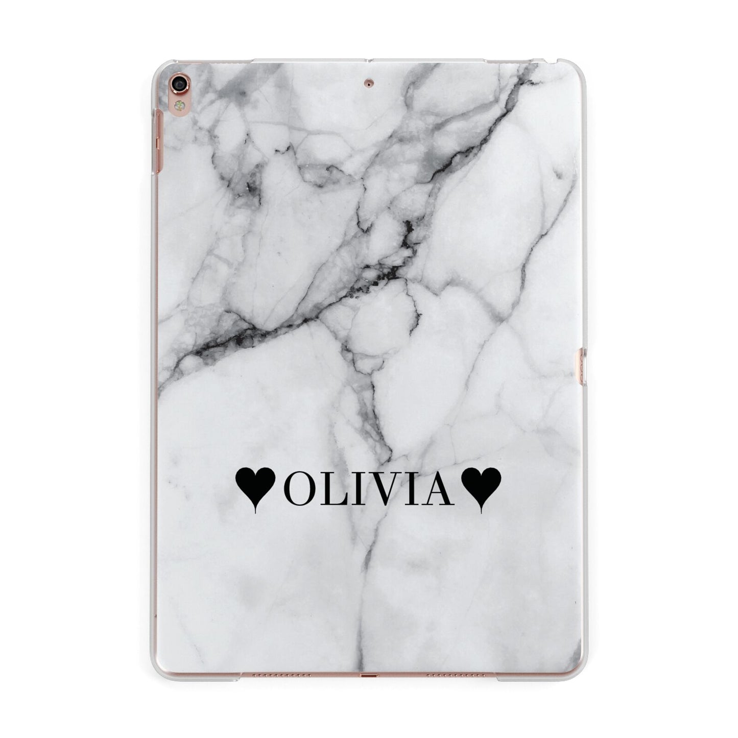 Personalised Love Hearts Marble Name Apple iPad Rose Gold Case