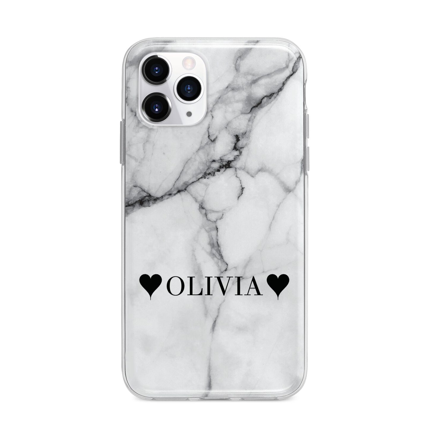 Personalised Love Hearts Marble Name Apple iPhone 11 Pro in Silver with Bumper Case