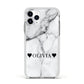 Personalised Love Hearts Marble Name Apple iPhone 11 Pro in Silver with White Impact Case