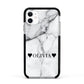 Personalised Love Hearts Marble Name Apple iPhone 11 in White with Black Impact Case