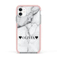Personalised Love Hearts Marble Name Apple iPhone 11 in White with Pink Impact Case