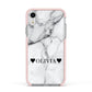 Personalised Love Hearts Marble Name Apple iPhone XR Impact Case Pink Edge on Silver Phone