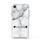 Personalised Love Hearts Marble Name Apple iPhone XR Impact Case White Edge on Silver Phone